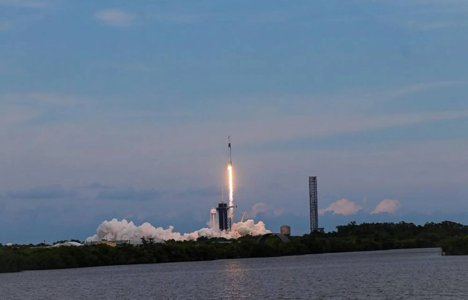 Saudi Arabia’s first astronauts in decades, Rayana Bernawi, and Ali Al-Qarni, rocketed toward the International Space Station on Sunday. (SPA)