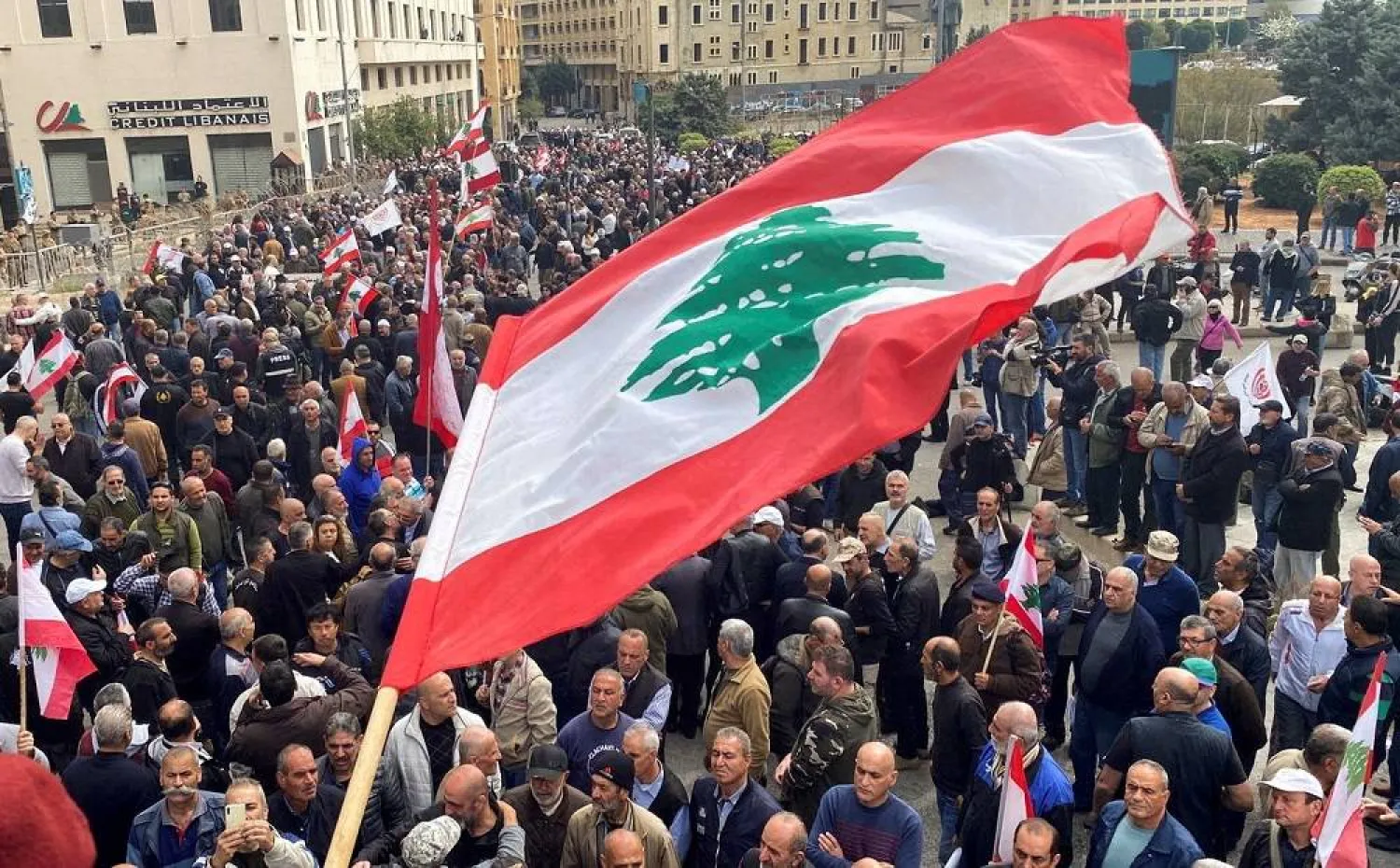 Demonstrators gather during a protest over the deteriorating economic situation, at Riad al-Solh square in Beirut, Lebanon March 22, 2023. (Reuters)
