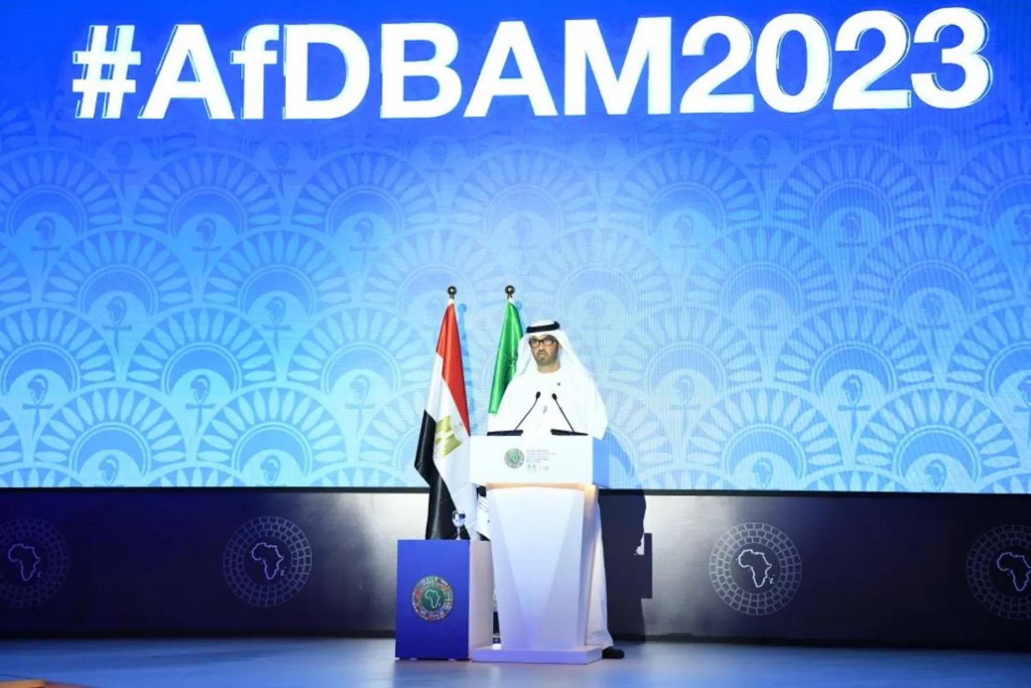 UAE’s Minister of Industry and Advanced Technology and the COP28 President-Designate, Sultan al-Jaber, at the African Development Bank Annual Meeting (AfDBAM) in Sharm el-Sheikh (Asharq Al-Awsat)