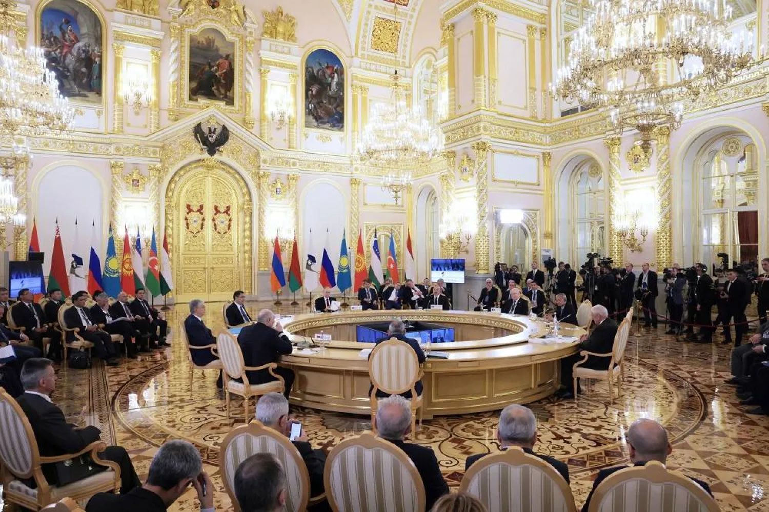 Russian President Vladimir Putin chairs a meeting of the Supreme Eurasian Economic Council in Moscow, Russia May 25, 2023. (Sputnik/Pool via Reuters) 
