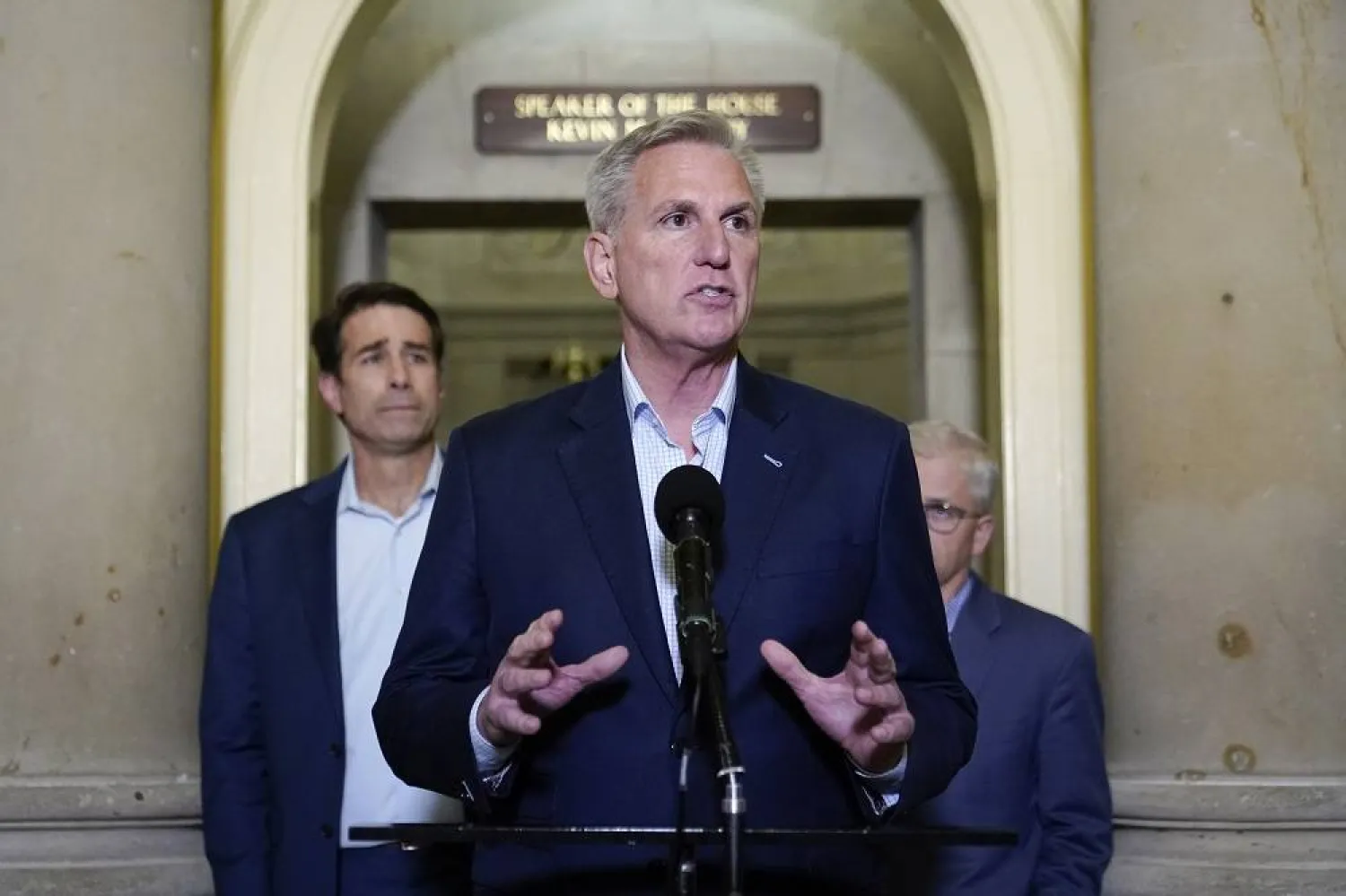 House Speaker Kevin McCarthy of Calif., speaks during a news conference after President Joe Biden and McCarthy reached an "agreement in principle" to resolve the looming debt crisis on Saturday, May 27, 2023, on Capitol Hill in Washington. (AP) 