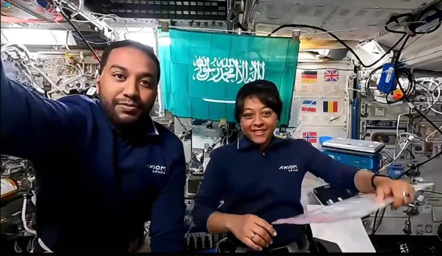 Saudi astronauts Rayyanah Barnawi and Ali Al-Qarni at the ISS. (SPA)