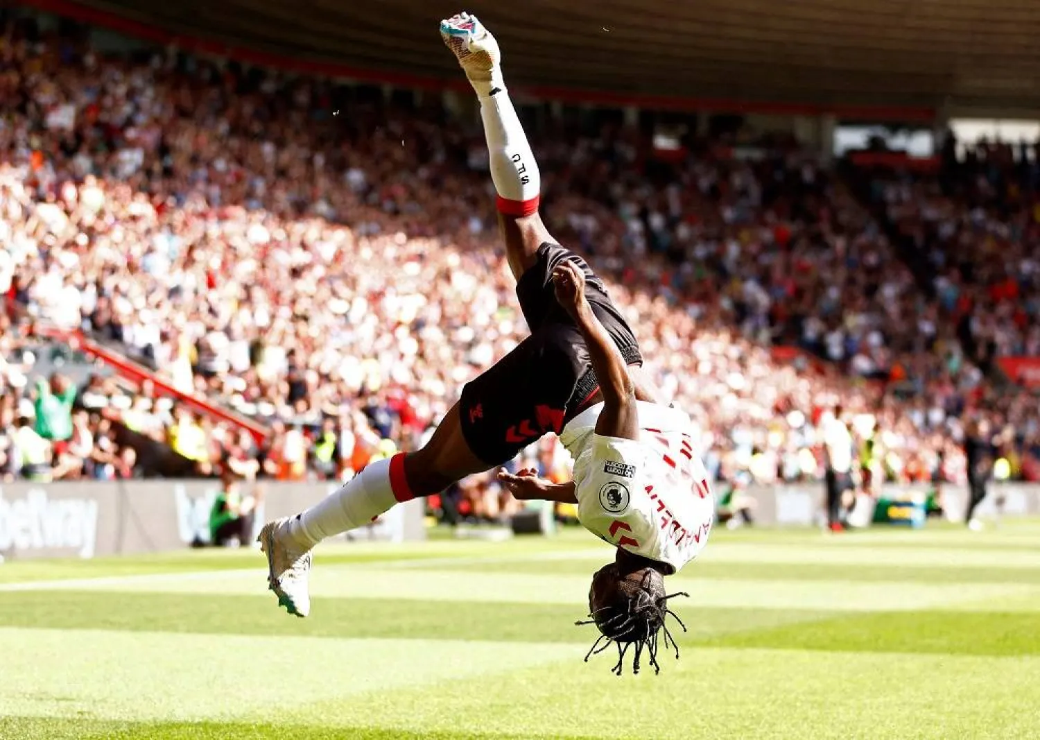 Football - Premier League - Southampton v Liverpool - St Mary's Stadium, Southampton, Britain - May 28, 2023, Southampton's Kamaldeen Sulemana celebrates scoring their second goal. (Reuters) 