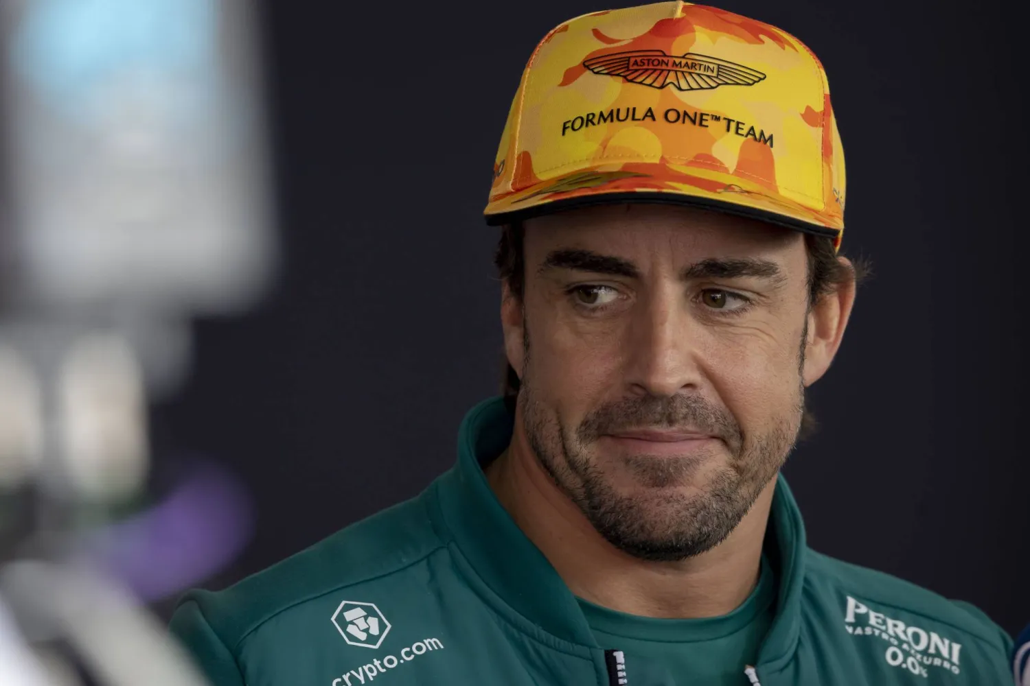 Aston Martin's Spanish Fernando Alonso attends a press conference at the Barcelona Catalunya racetrack in Montmelo, Spain, Thursday, June 1, 2023. The Formula One race will be held on Sunday, June 4, 2023. (AP Photo/Joan Monfort)