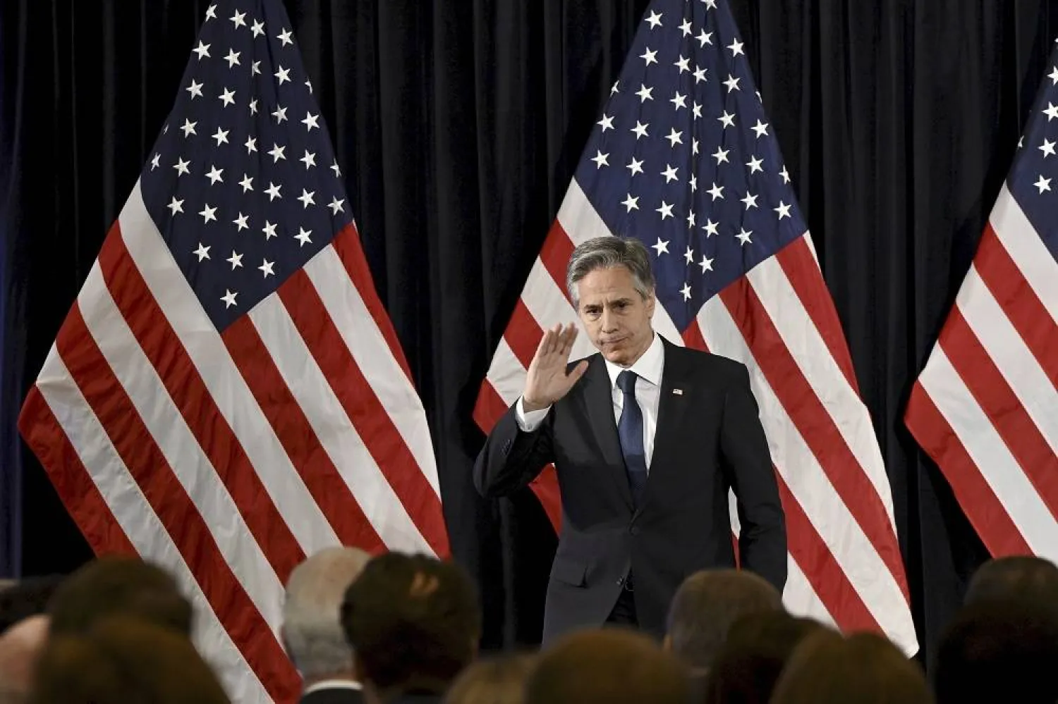 US Secretary of State Antony Blinken delivers his speech at the Helsinki City Hall, Finland Friday, June 2, 2023. (AP) 