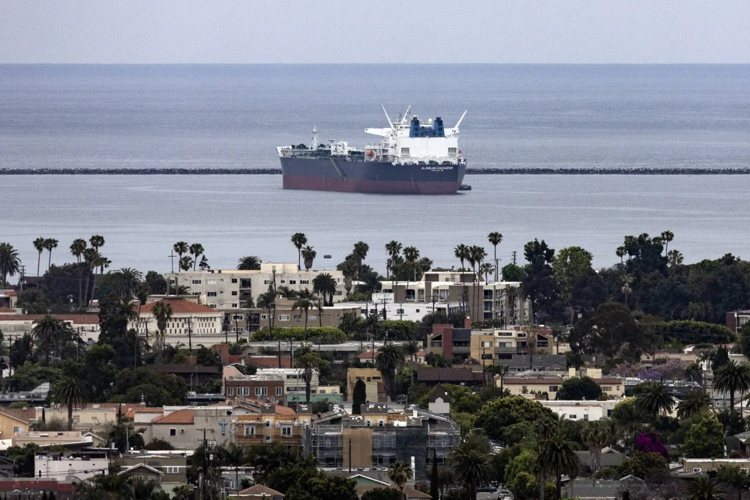 ناقلة نفط ترسو بالقرب من ميناء لوس أنجليس في لونغ بيتش بكاليفورنيا 5 يونيو 2023 (إ.ب.أ)