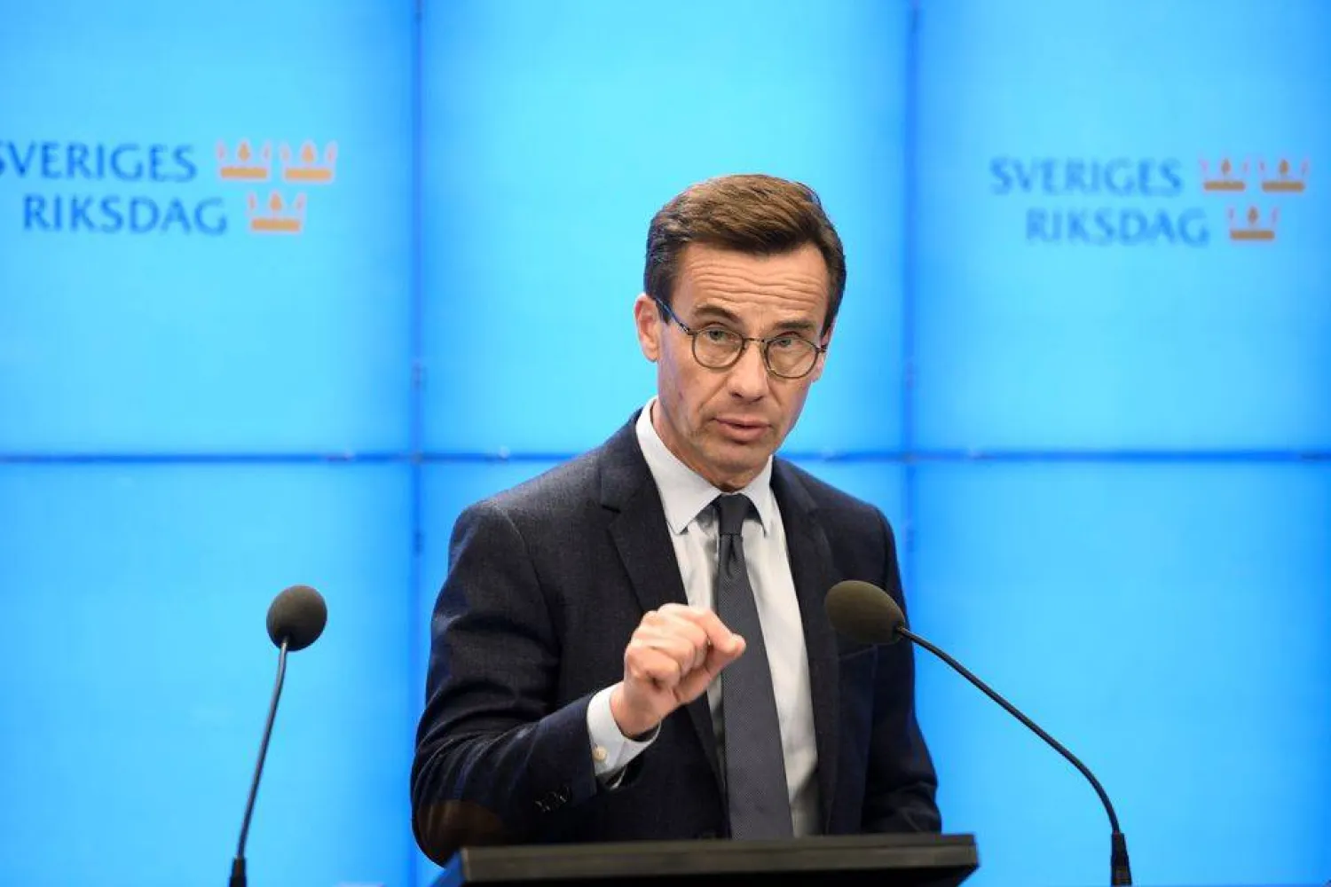 File photo: Ulf Kristersson, leader of Sweden's Moderate Party, announces at a news conference, after his meeting with the Speaker of the Parliament that his attempt to form a government failed, in Stockholm, Sweden October, 14 2018. TT News Agency/Henrik Montgomery via REUTERS
