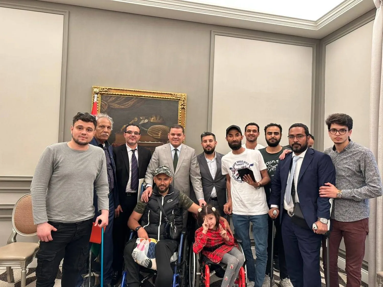 جانب من اجتماع الدبيبة في إيطاليا مع الجرحى الليبيين (حكومة الوحدة)