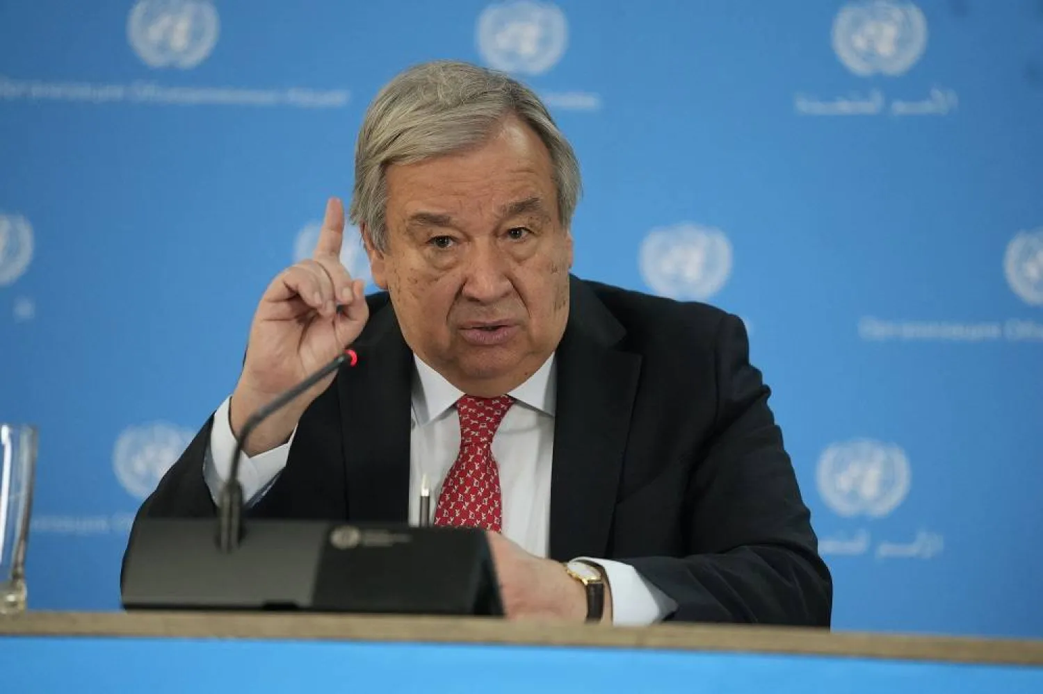 UN secretary General Antonio Guterres addresses the media during a visit to the UN office in the capital Nairobi, Kenya on May 3, 2023. (AP) 