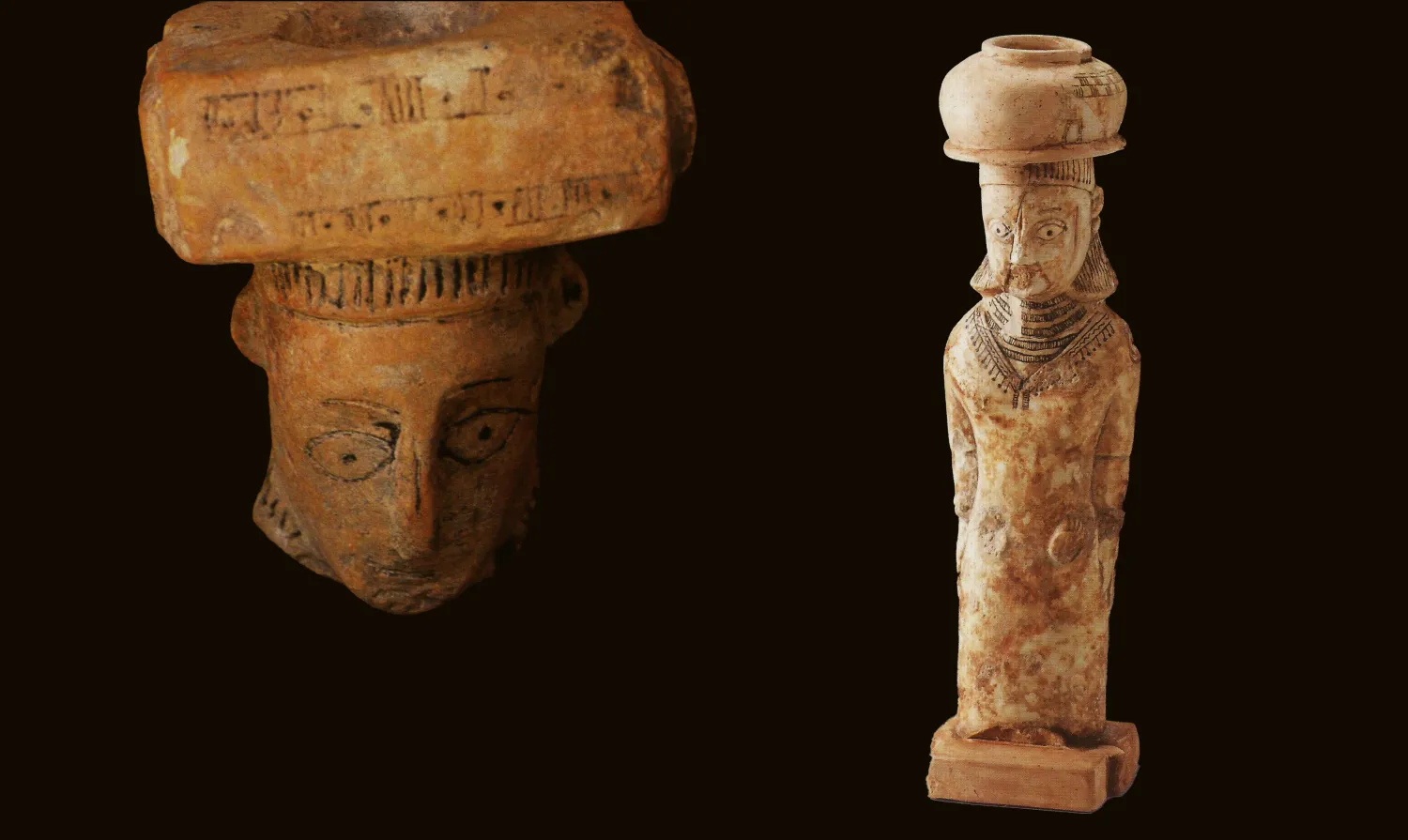 تمثالان أنثويان من قرية الفاو محفوظان في متحف الآثار بجامعة الملك سعود بالرياض