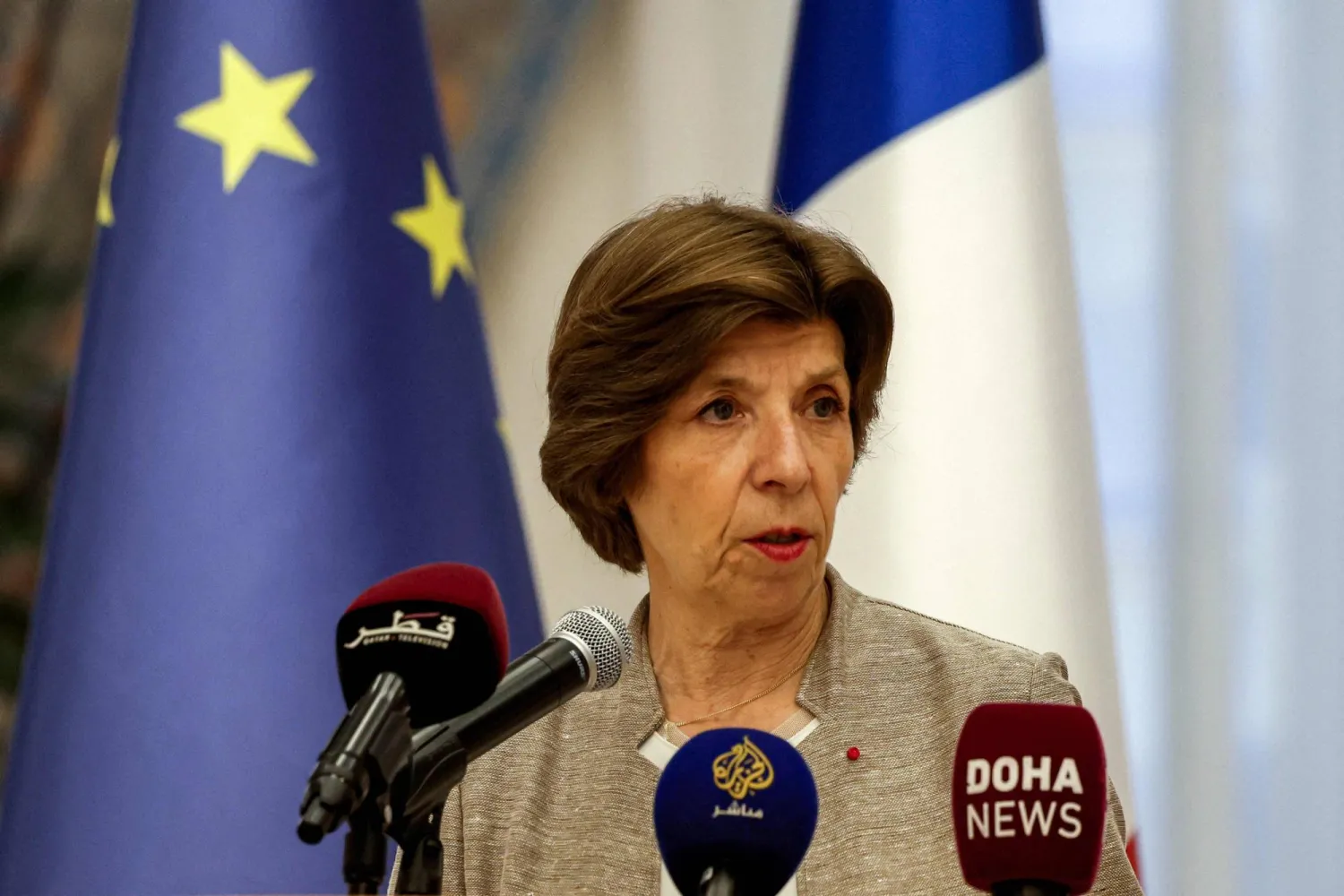 French Foreign and European Affairs Minister Catherine Colonna. (Photo by KARIM JAAFAR / AFP)