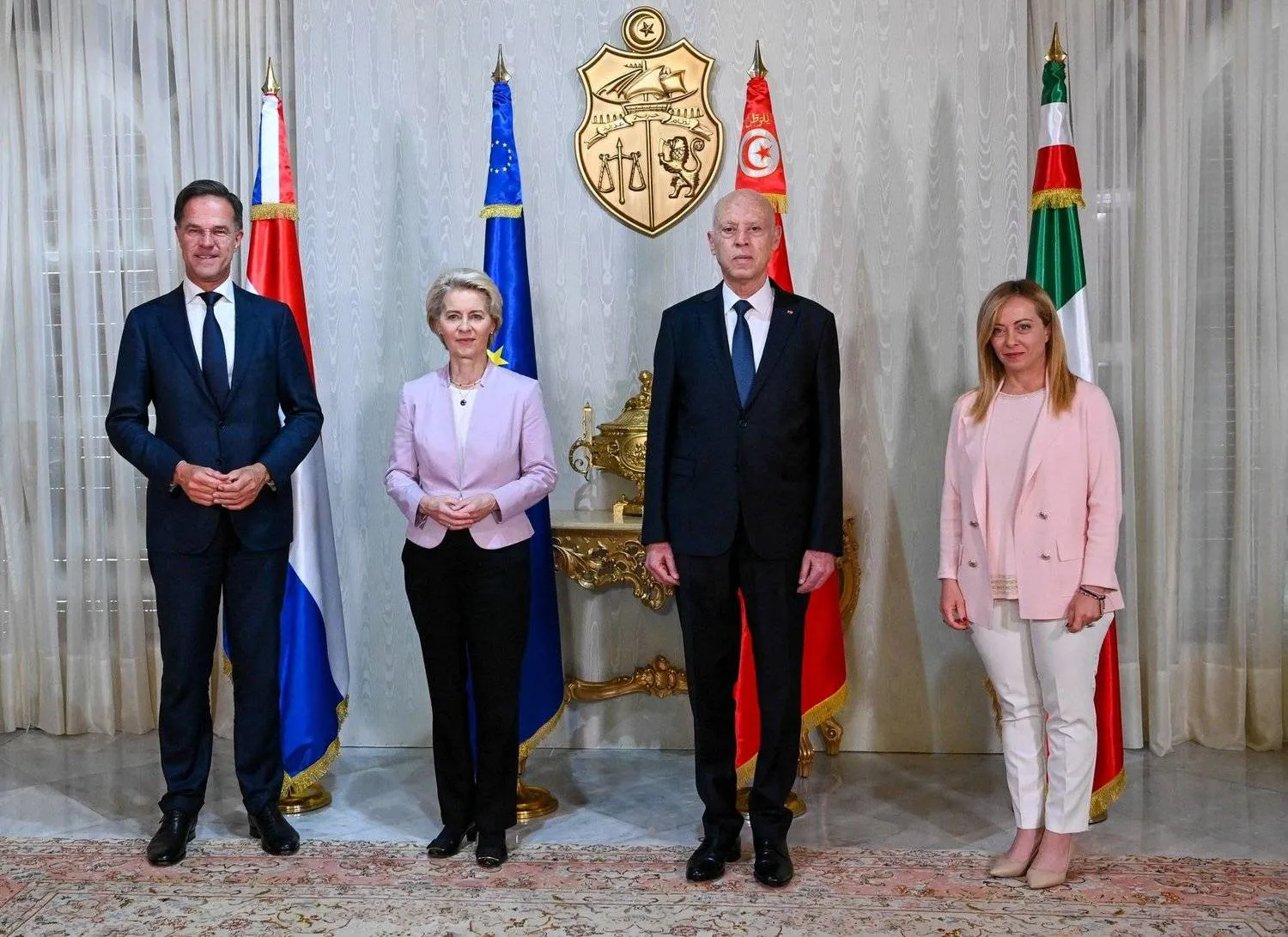 The Tunisian President during his meeting with the Italian Prime Minister, the President of the European Commission, and the Dutch President to discuss the migration crisis last week. (Reuters) 

