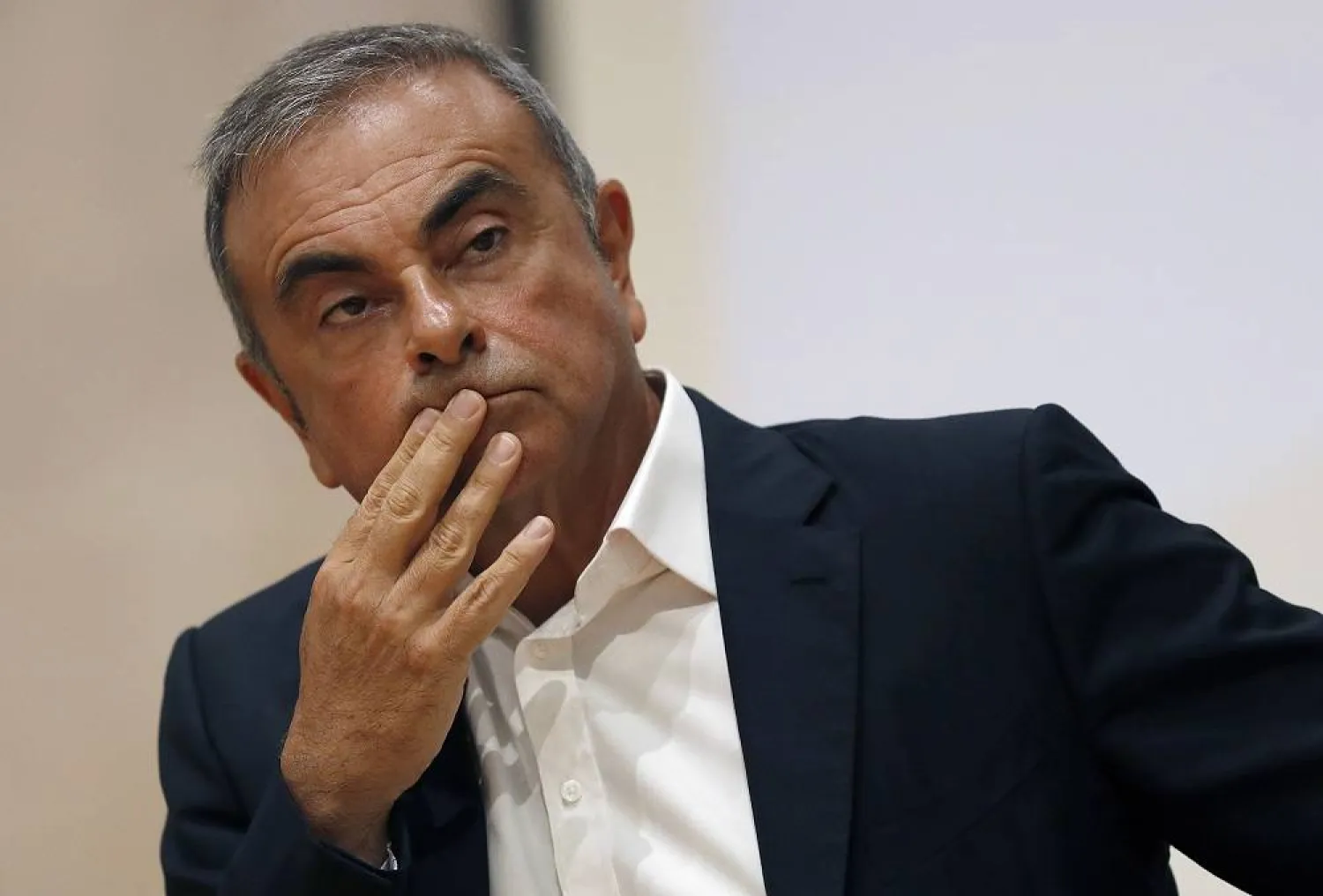 Former Nissan Motor Co. Chairman Carlos Ghosn holds a press conference at the Maronite Christian Holy Spirit University of Kaslik, in Kaslik, north of Beirut, Lebanon, on Sept. 29, 2020. (AP) 