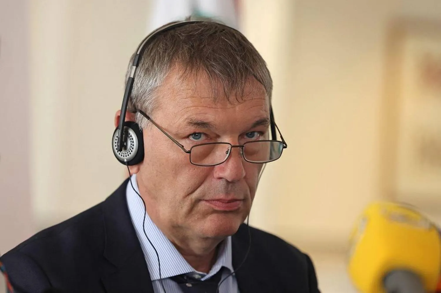 UNRWA Commissioner-General Philippe Lazzarini listens to a translation during a press conference in Beirut on June 20, 2023. (AFP) 