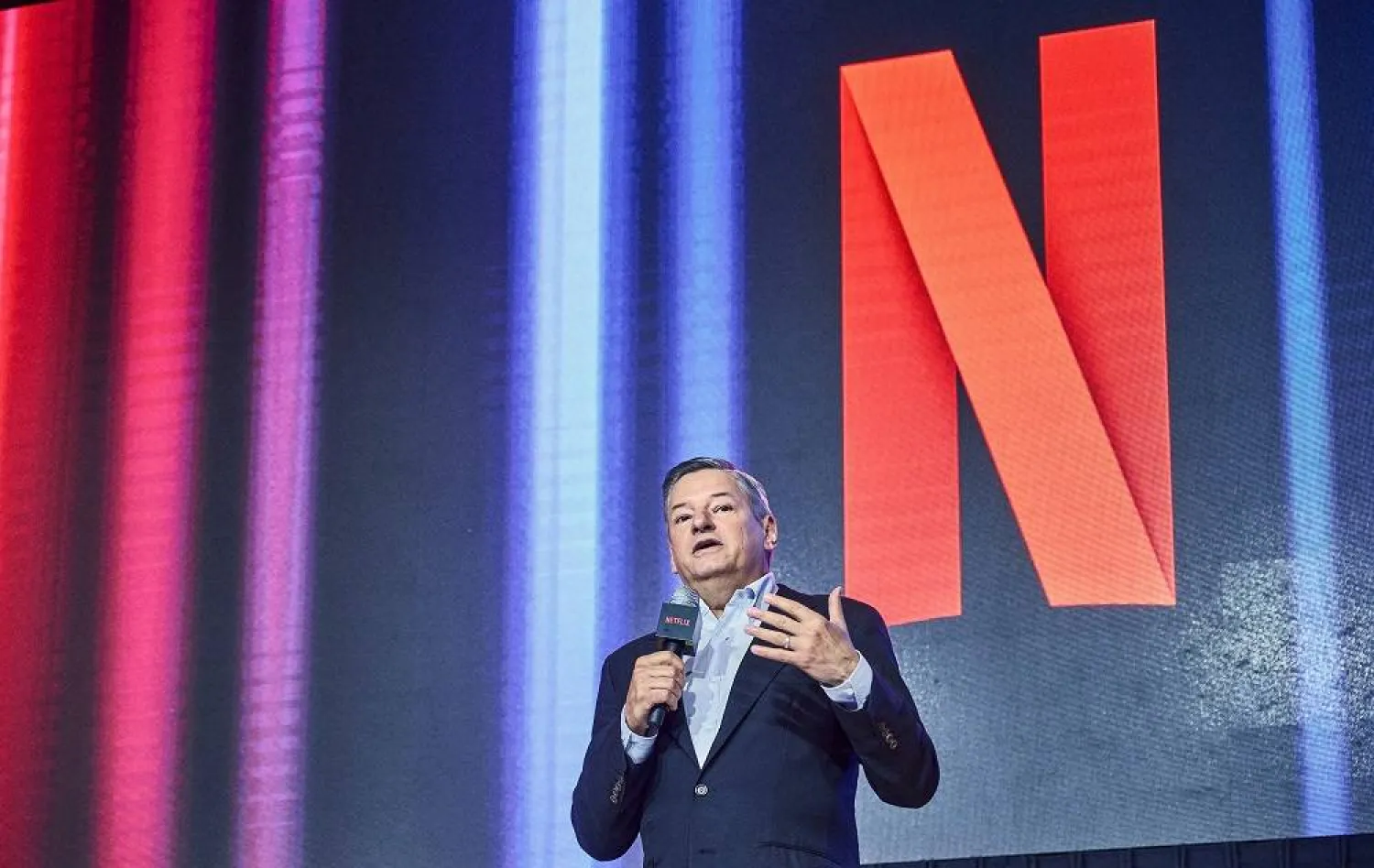 This handout photo taken on June 22, 2023 and provided by Netflix shows Netflix co-CEO Ted Sarandos speaking during a media event at a hotel in Seoul. (Handout / Netflix / AFP)  