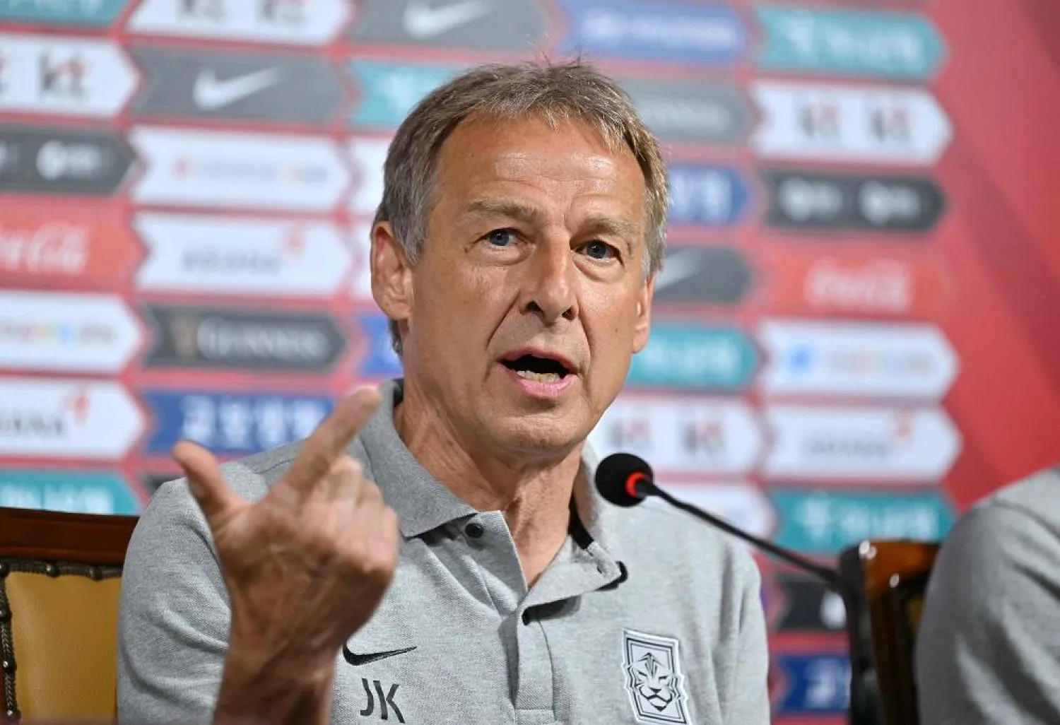 South Korea's national football team head coach Jurgen Klinsmann speaks during a press conference at the Korea Football Association House in Seoul on June 22, 2023. (AFP)