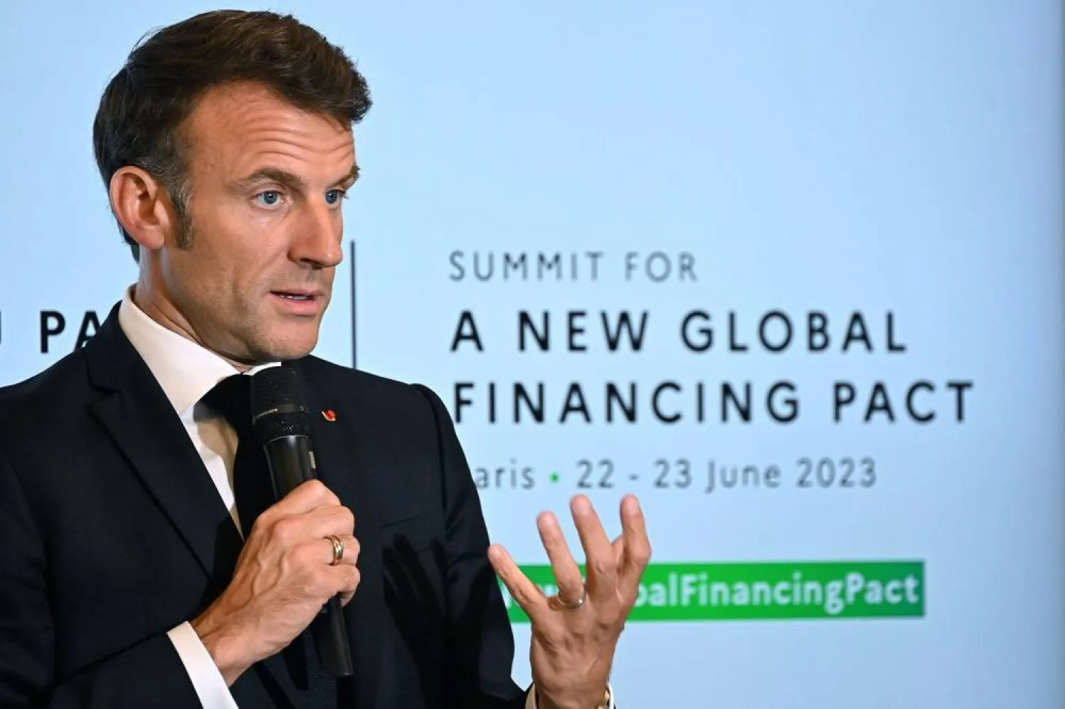 French President Emmanuel Macron speaks during the Alliance for Entrepreneurship thematic, as part of the New Global Financial Pact Summit, Thursday, June 22, 2023 in Paris. (AP)