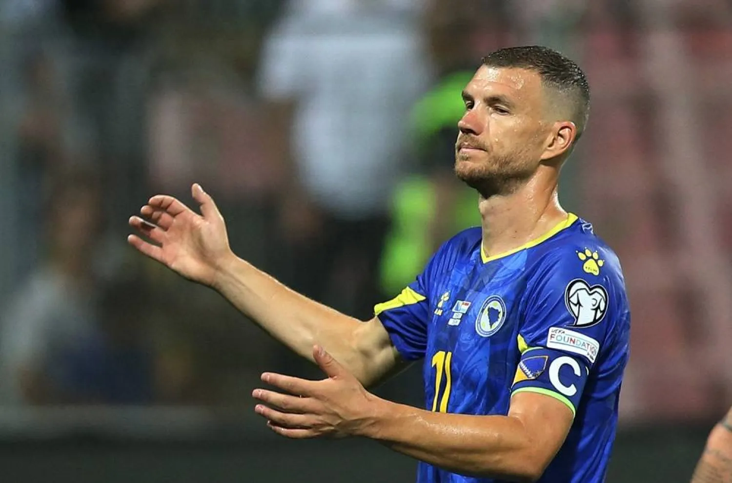 Football - UEFA Euro 2024 Qualifier - Group J - Bosnia and Herzegovina v Luxembourg - Bilino Polje Stadium, Zenica, Bosnia and Herzegovina - June 20, 2023 Bosnia and Herzegovina's Edin Dzeko reacts. (Reuters) 