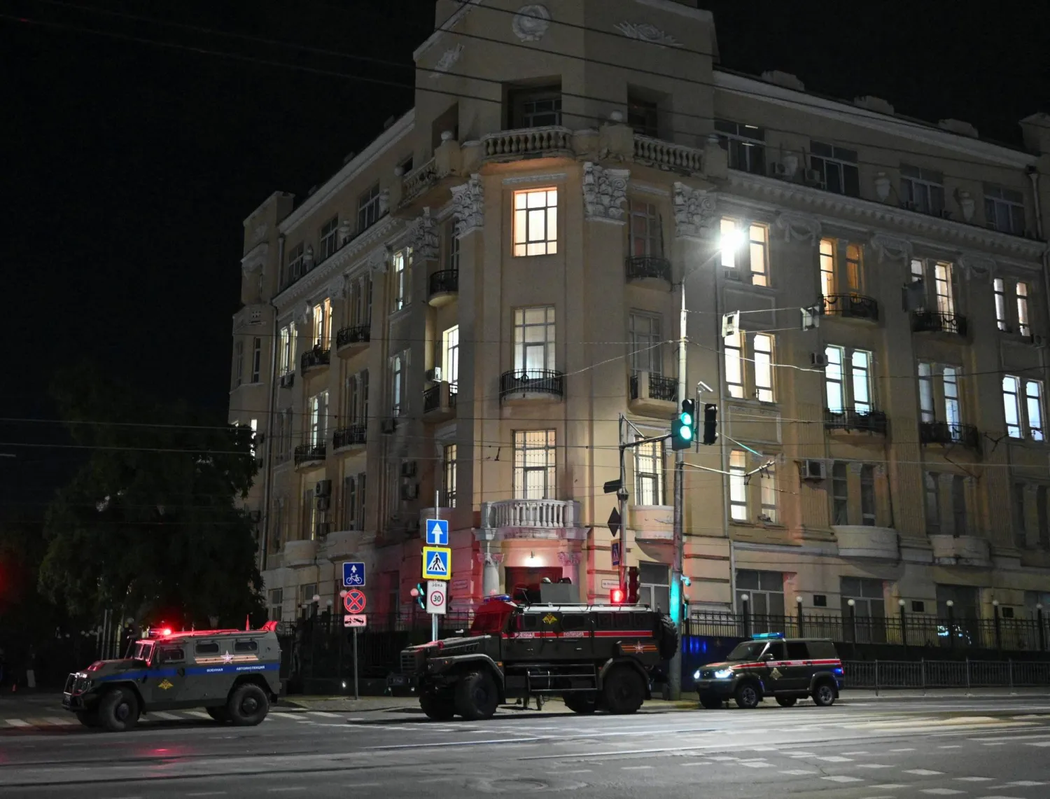 Armored vehicles are seen on a street of the southern city of Rostov-on-Don, Russia June 24, 2023. REUTERS/Stringer