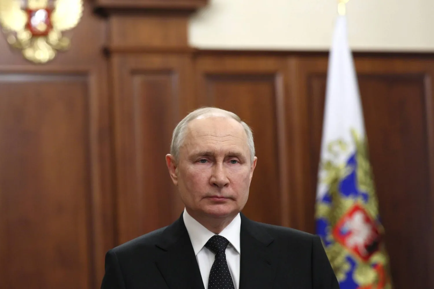 Russian President Vladimir Putin addresses the nation, in Moscow, Russia, Saturday, June 24, 2023. (Gavriil Grigorov, Sputnik, Kremlin Pool Photo via AP)