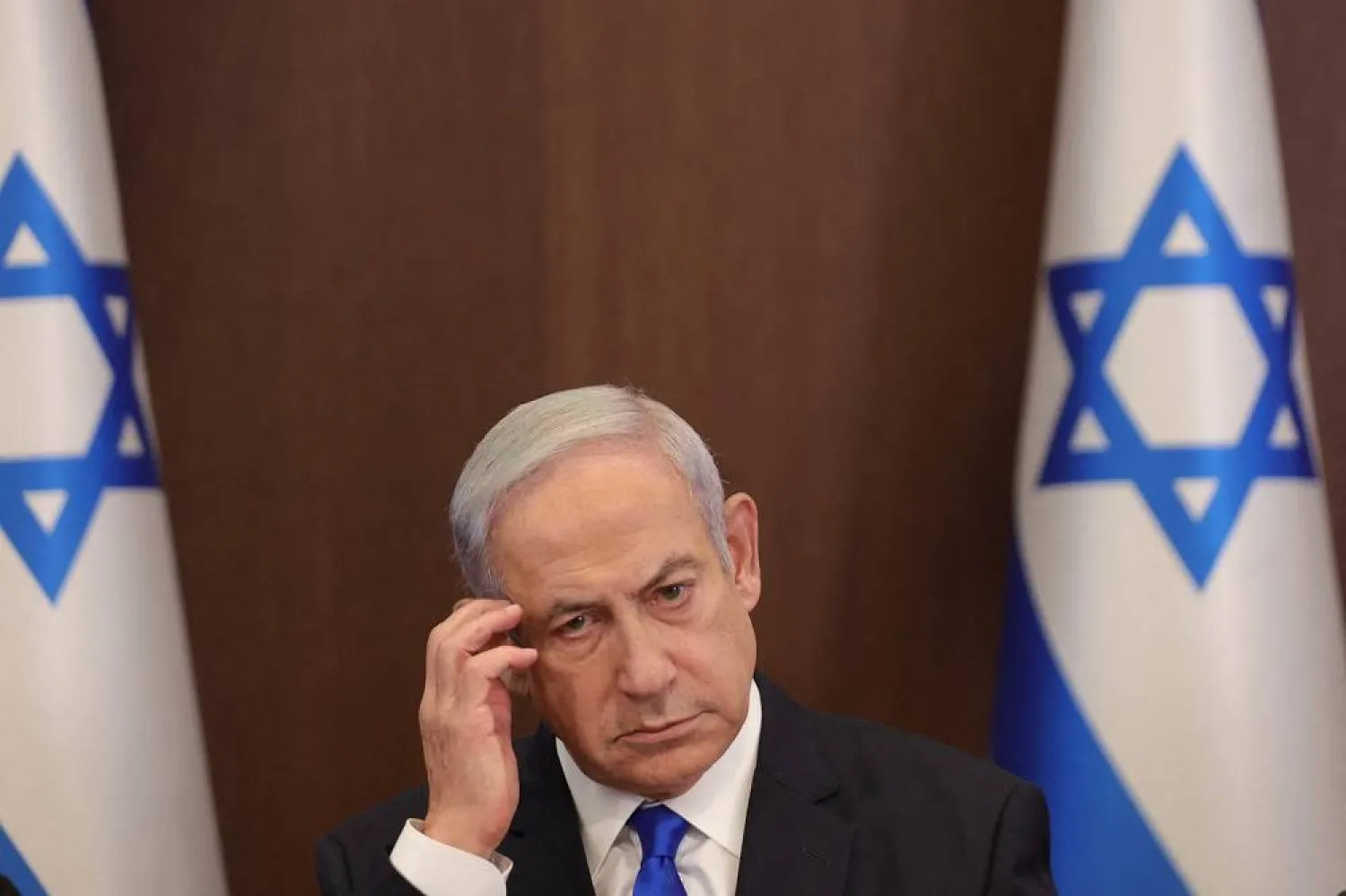 Israeli Prime Minister Benjamin Netanyahu attends the weekly cabinet meeting in his office in Jerusalem, on June 25, 2023. (AFP)