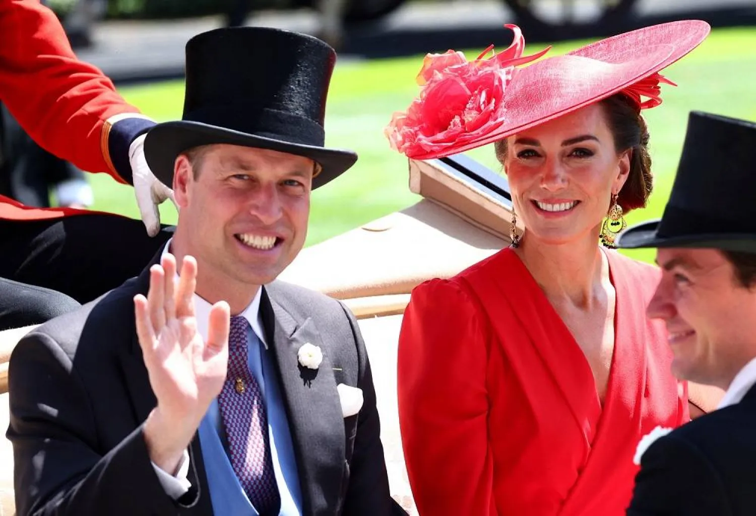 Horse Racing - Royal Ascot - Ascot Racecourse, Ascot, Britain - June 23, 2023 Britain's Prince William and Catherine, Princess of Wales are pictured during the royal procession ahead of the day's races. (Reuters)