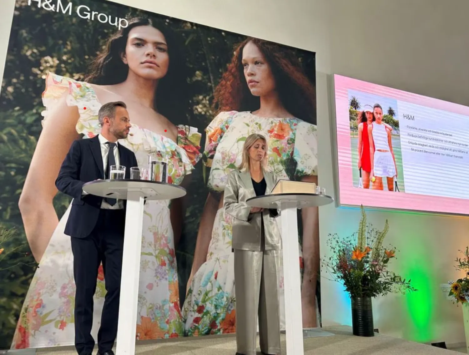CEO Helena Helmersson and CFO Adam Karlsson of H&M hold a news conference in Stockholm, Sweden June 29, 2023. REUTERS/Marie Mannes