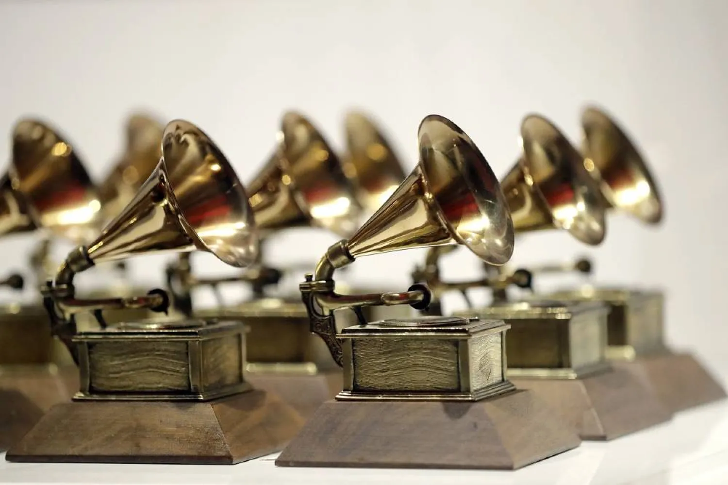 Grammy Awards are displayed at the Grammy Museum Experience at Prudential Center in Newark, N.J., Oct. 10, 2017. (AP)