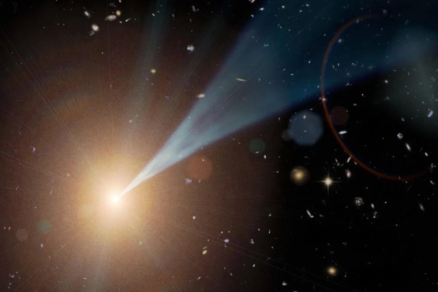 İllüstrasyonda, bir kare deliğin neredeyse ışık hızında dışarı doğru akan jeti resmediliyor (NASA)