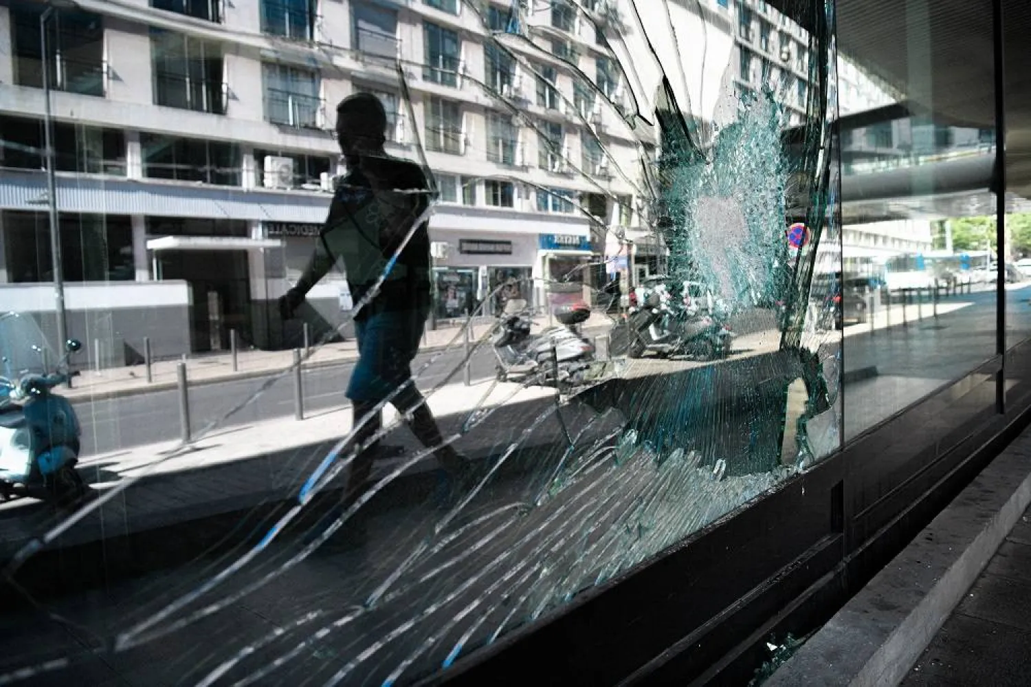 02 July 2023, France, Marseille: A store window is seen damaged after the riots in Marseille. (dpa) 