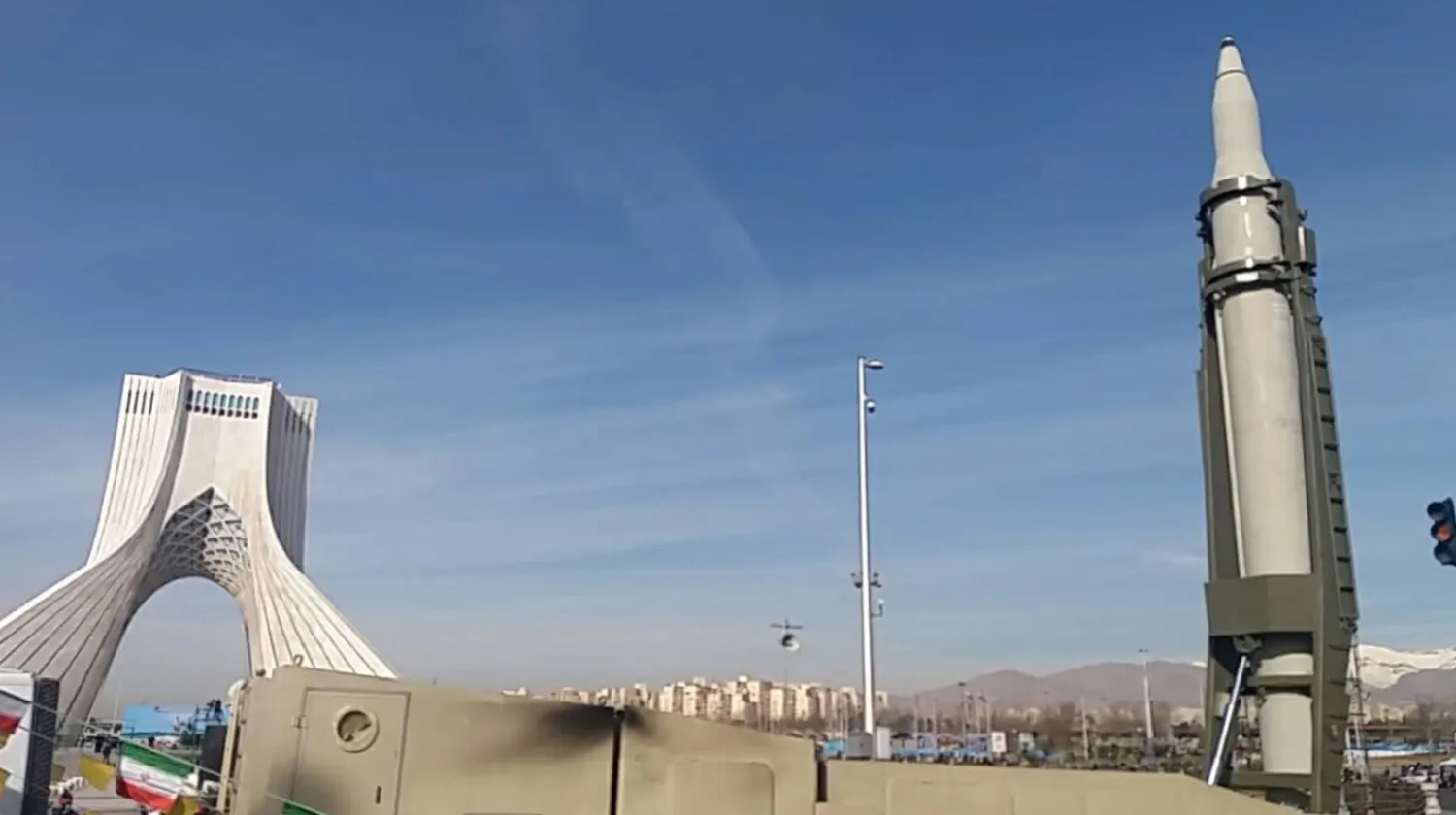 The Qiam ballistic missile model during its display in Azadi Square, west of Tehran, last year (Fars)