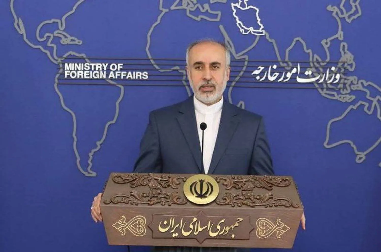 Iranian Foreign Ministry spokesman Nasser Kanaani, during a press conference (Iranian Foreign Ministry)