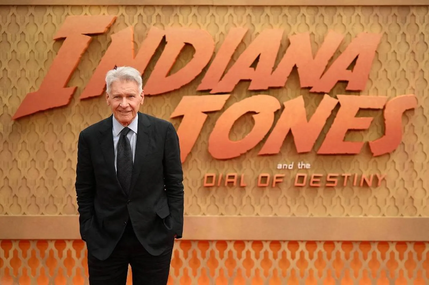 US actor Harrison Ford poses on the red carpet upon arrival for the UK Premiere of "Indiana Jones and the Dial of Destiny", at the Cineworld Leicester Square, central London, on June 26, 2023. (AFP)