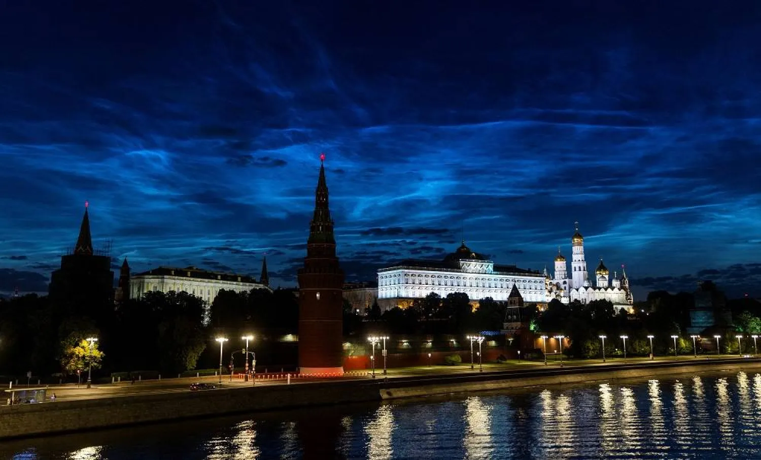 Noctilucent clouds are seen over the Kremlin in Moscow, Russia July 4, 2023. (Reuters)