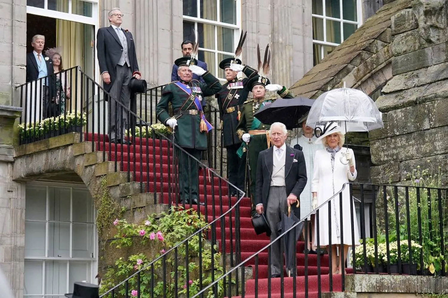 King Charles III, Queen Camilla and the Princess Royal host guests for a Garden Party at the Palace of Holyroodhouse in Edinburgh, Scotland, Britain, as part of the first Holyrood Week since the King's coronation. Picture date: Tuesday July 4, 2023. (Reuters)
