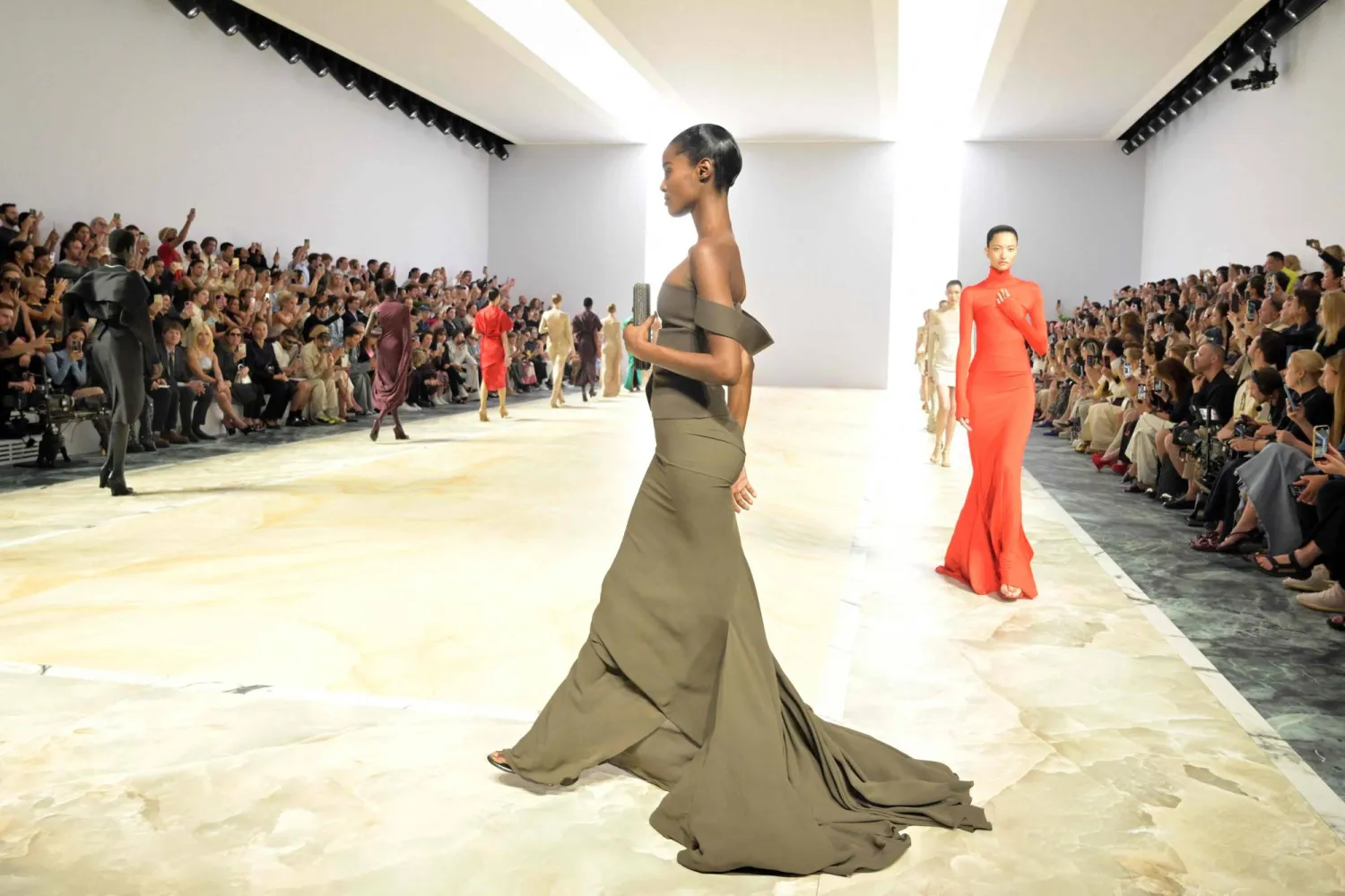 Models present creations by Fendi during the Women's Haute-Couture Fall/Winter 2023/2024 Fashion Week in Paris on July 6, 2023. (Photo by Alain JOCARD / AFP)