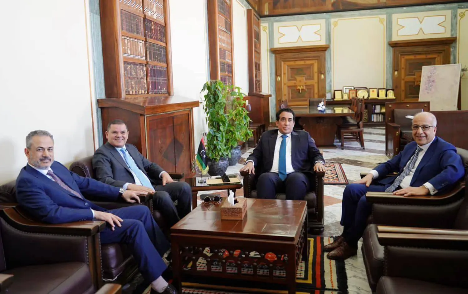 لقاء سابق يجمع المنفي والدبيبة والكبير وبن قدارة (المجلس الرئاسي الليبي)