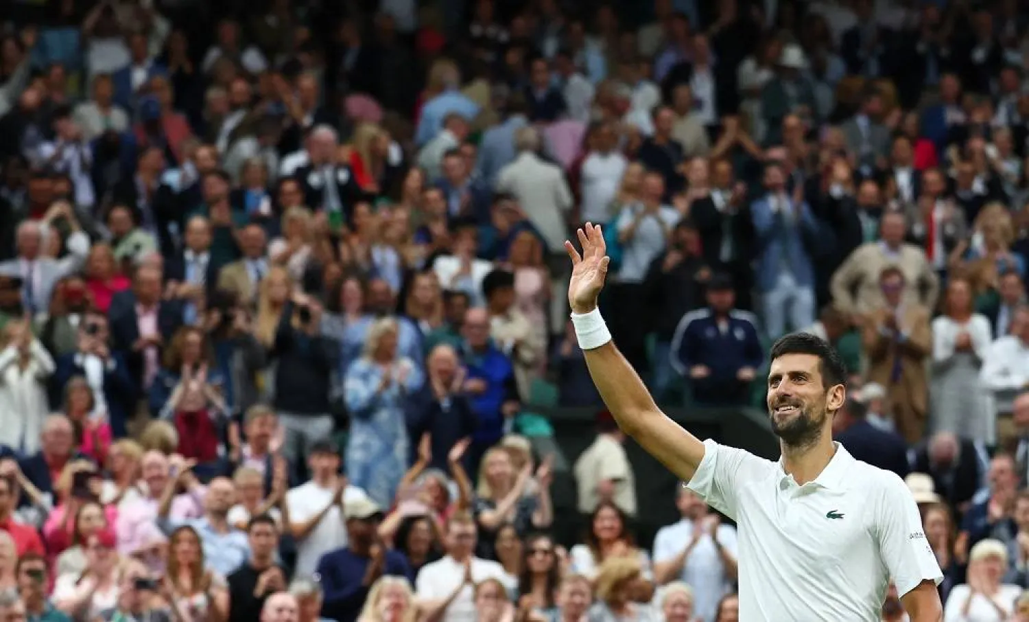 Tennis - Wimbledon - All England Lawn Tennis and Croquet Club, London, Britain - July 14, 2023 Serbia's Novak Djokovic celebrates winning his semi final match against Italy's Jannik Sinner. (Reuters)