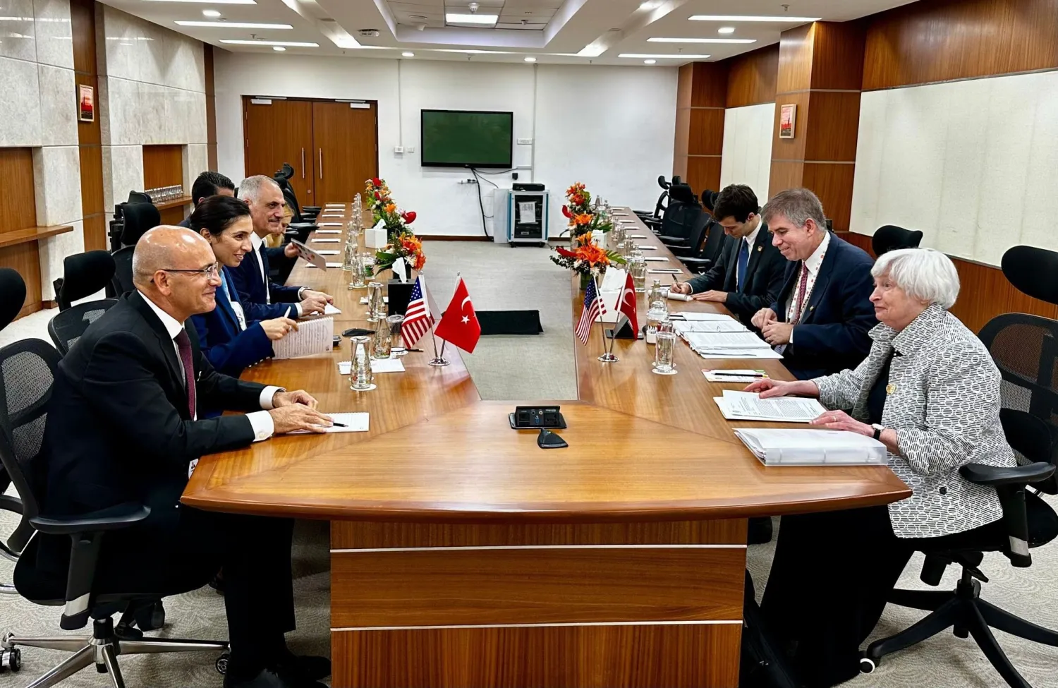 اجتماع تركي - أميركي على هامش اجتماعات مجموعة العشرين بالهند الاثنين (حساب الوزير شيمشك على تويتر)