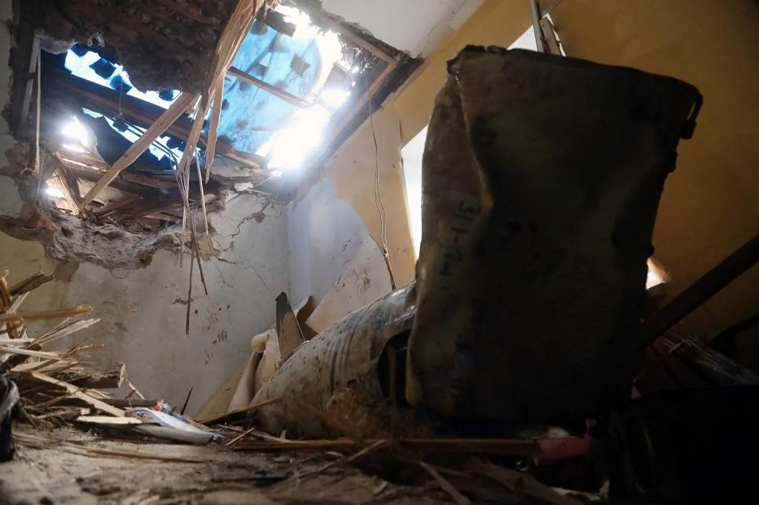 This photograph shows a downed missile which felt down to a private house after night missiles strike to Odesa on July 18, 2023, amid Russian invasion in Ukraine. (AFP)
