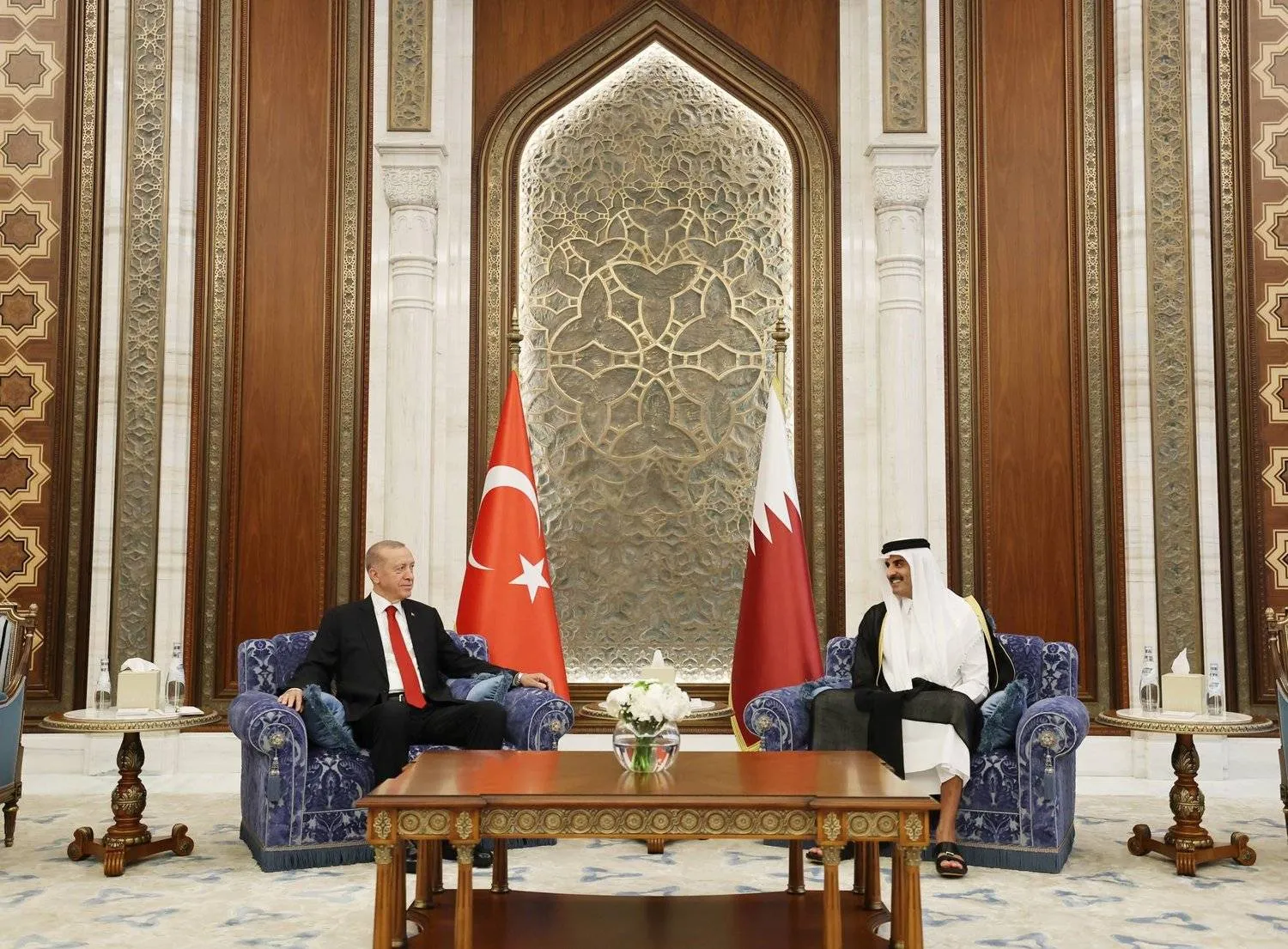 Qatar’s Emir Sheikh Tamim bin Hamad Al-Thani met with Turkish President Recep Tayyip Erdogan in Doha. Getty