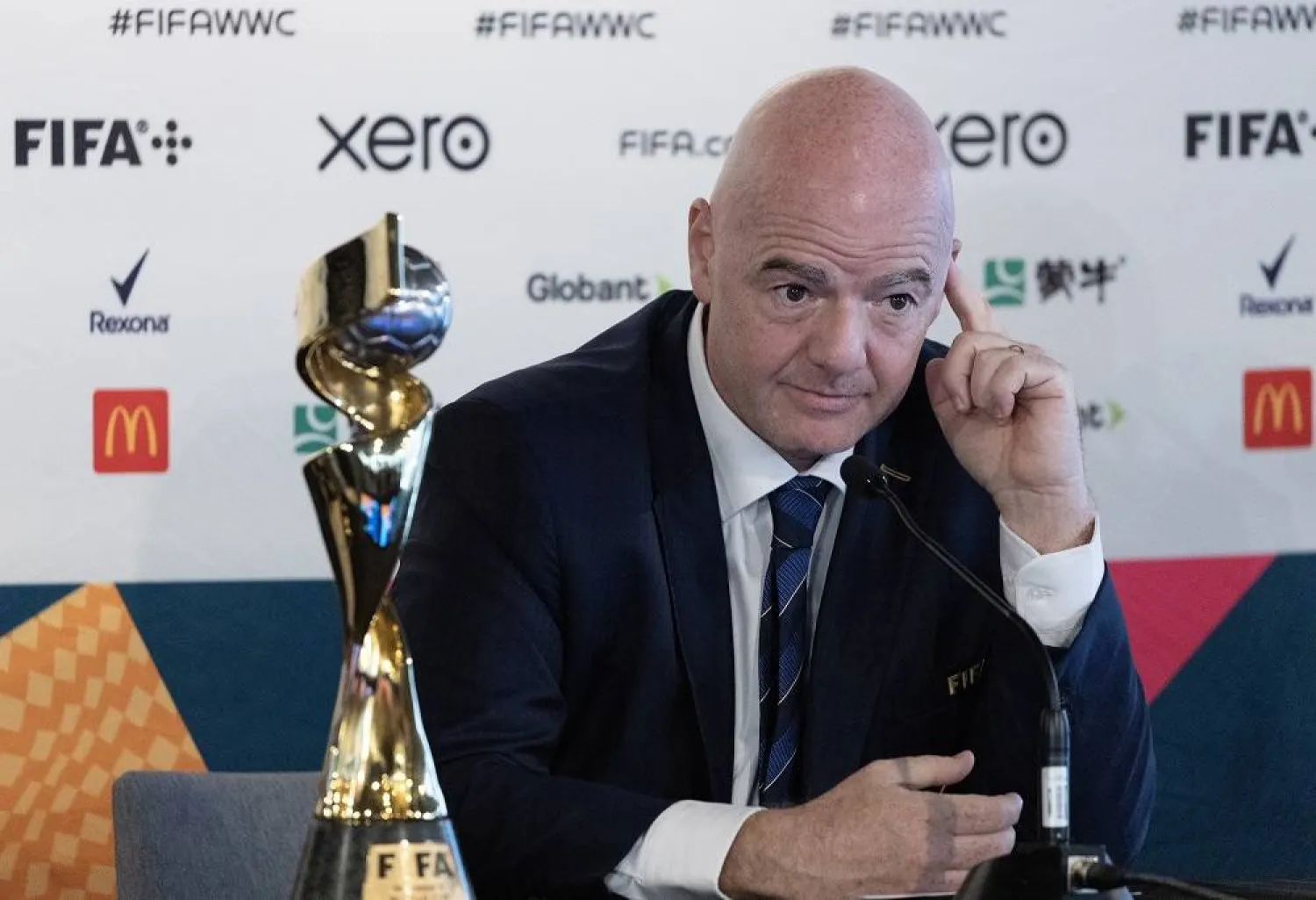 President of the Federation Internationale de Football Association (FIFA) Gianni Infantino speaks to reporters during a press conference ahead of the FIFA Women's World Cup in Auckland, New Zealand, 19 July 2023. (EPA)