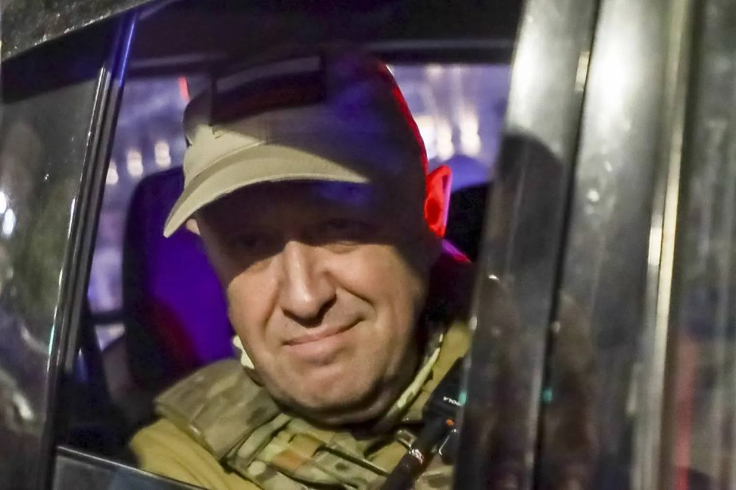 Yevgeny Prigozhin, the owner of the Wagner Group military company, looks from a military vehicle leaving an area of the HQ of the Southern Military District in a street in Rostov-on-Don, Russia, on June 24, 2023. (AP)