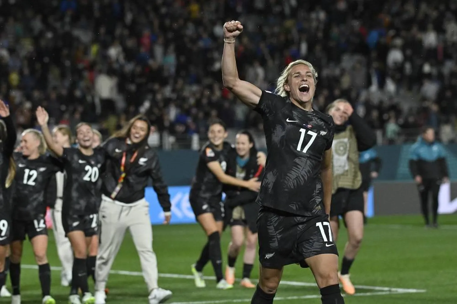 New Zealand's Hannah Wilkinson celebrates at the end of the Women's World Cup soccer match between New Zealand and Norway in Auckland, New Zealand, Thursday, July 20, 2023. (AP)