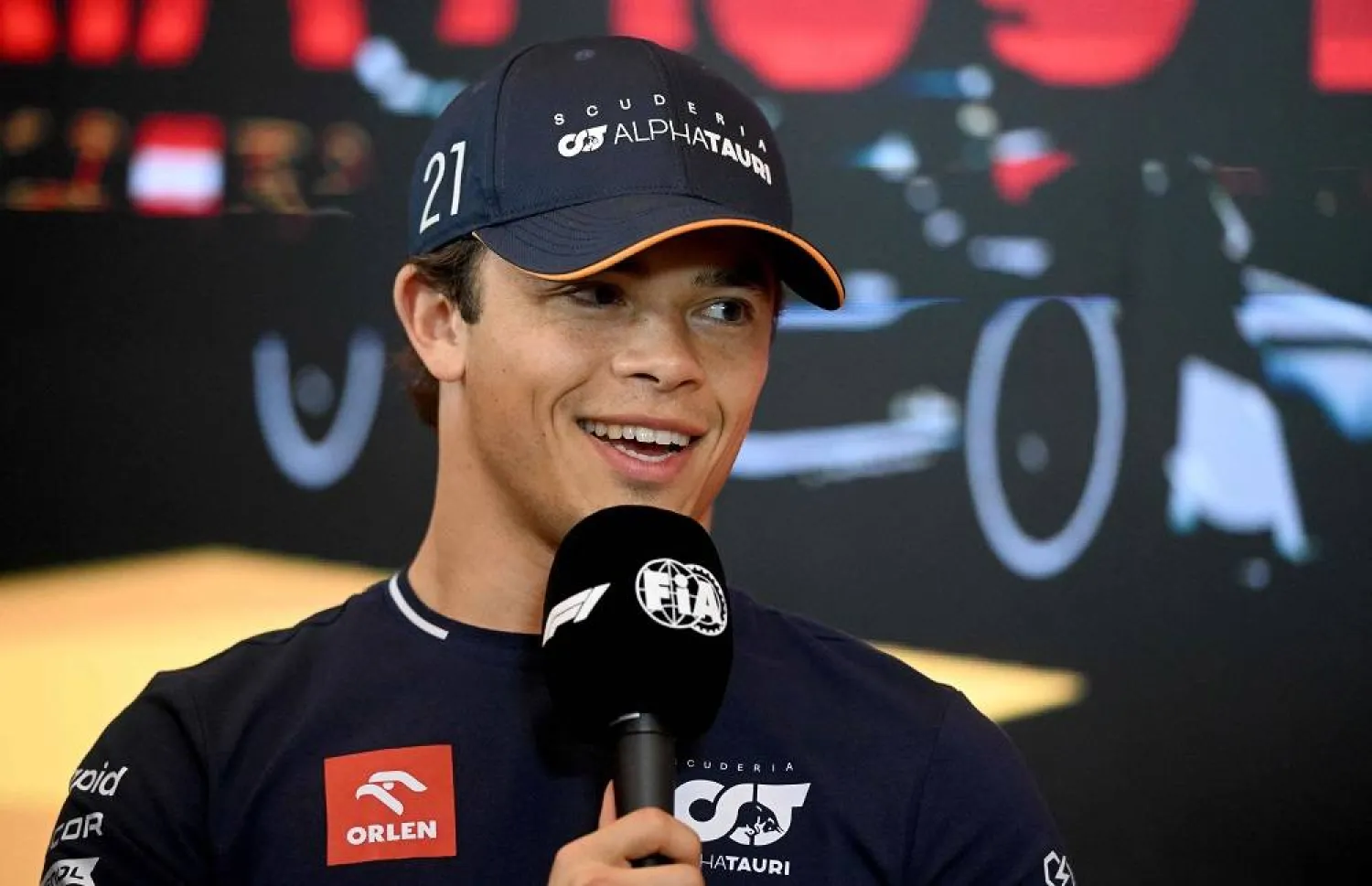 AlphaTauri's Dutch driver Nyck de Vries speaks during a press conference on the Red Bull race track in Spielberg, Austria on June 29, 2023, ahead of the Austrian Formula One Grand Prix. (AFP)