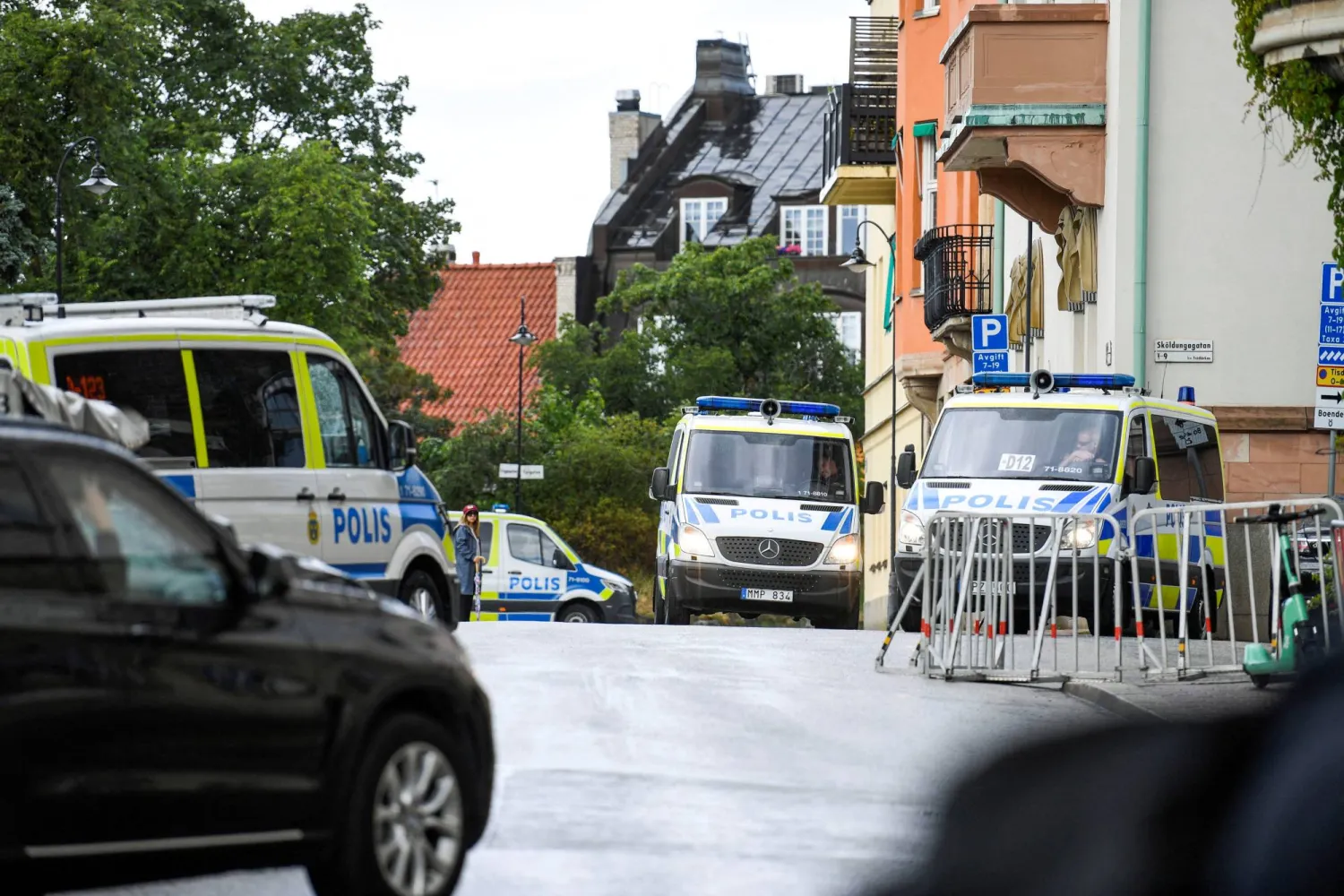 Police cars are seen near Iraqi embassy ahead of a demonstration in Stockholm, Sweden July 20, 2023. TT News Agency/Caisa Rasmussen via REUTERS 