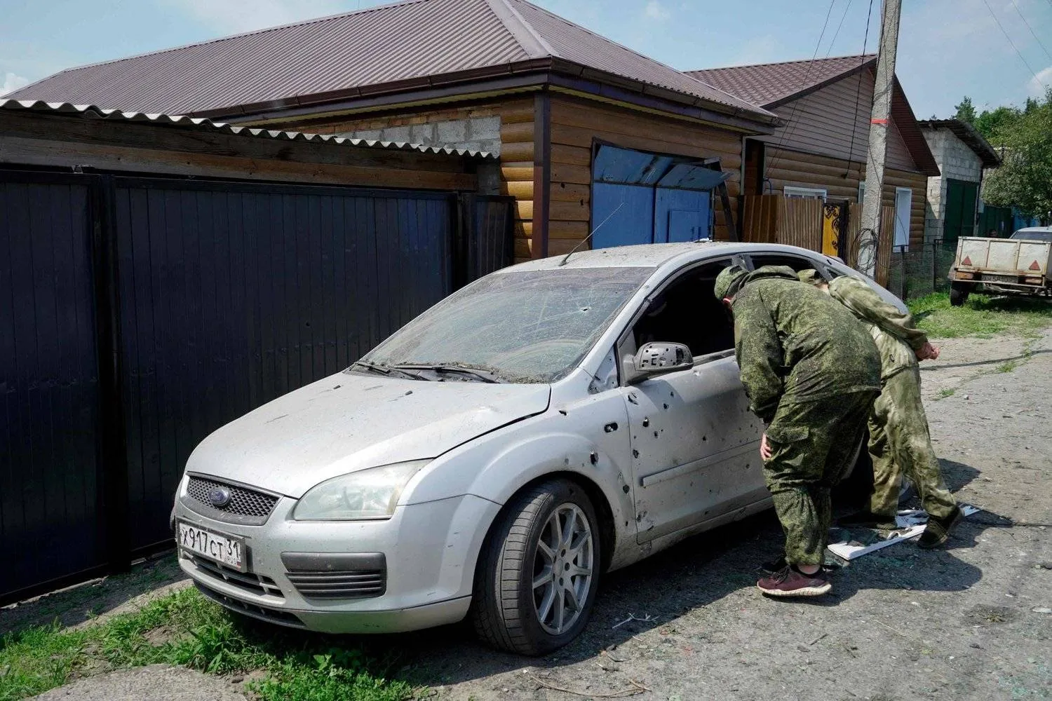 A view of the aftermath of Ukrainian strikes in the town of Valuyki, near the border with Ukraine in the Belgorod region, on July 5, 2023. (Photo by STRINGER / AFP)