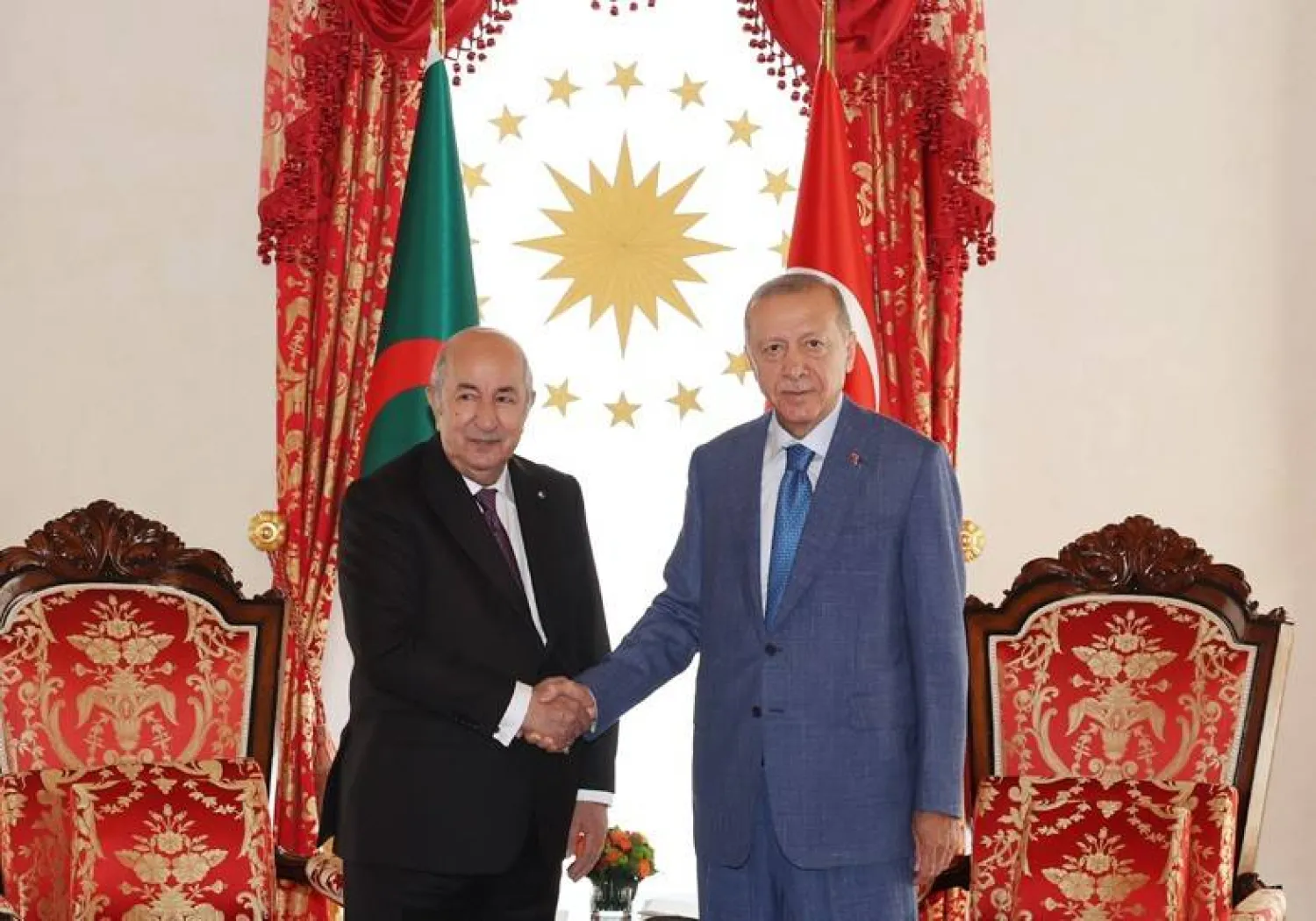 الرئيس إردوغان مستقبلا تبون في قصر دولمه بهشه (الرئاسة التركية)