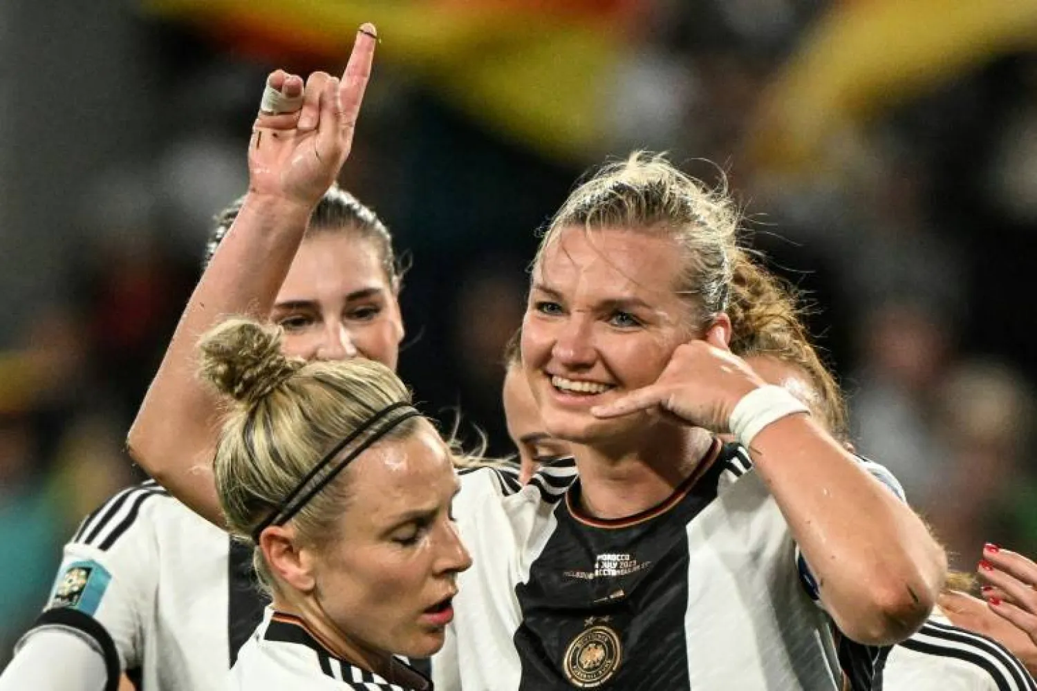 Germany's forward Alexandra Popp celebrates after scoring against Morocco
WILLIAM WEST/AFP