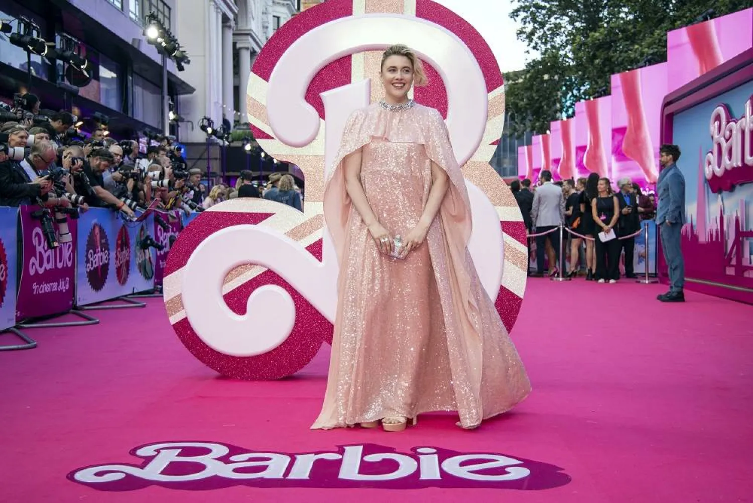 Greta Gerwig arrives at the premiere of "Barbie" on Wednesday, July 12, 2023, in London. (AP)